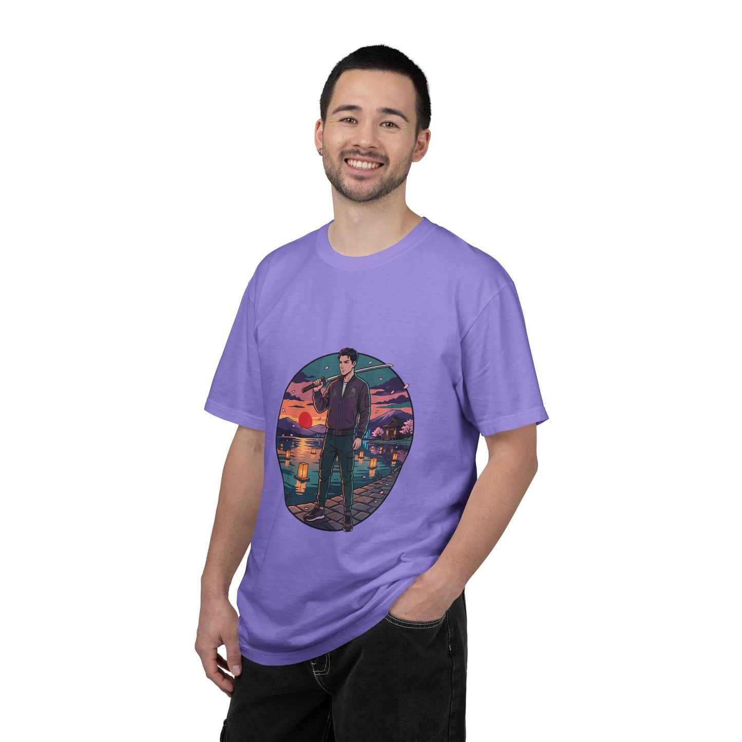 Vintage Night Harbor T-Shirt — Retro Sunset Fisherman Graphic Tee