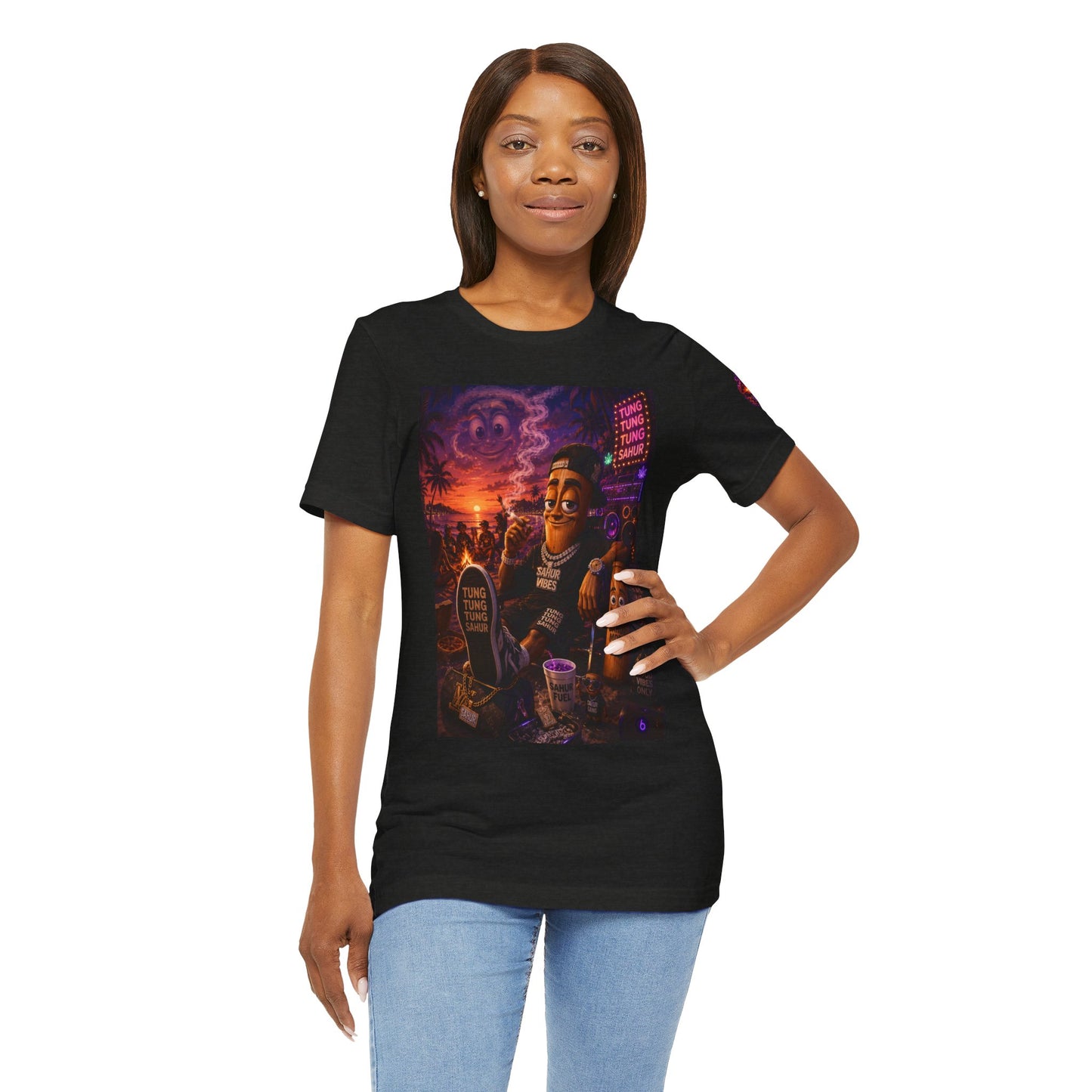 Tung Tung Tung Sahur Laid-Back Nightlife Graphic Tee — "Things Take Time" Urban Cartoon Design