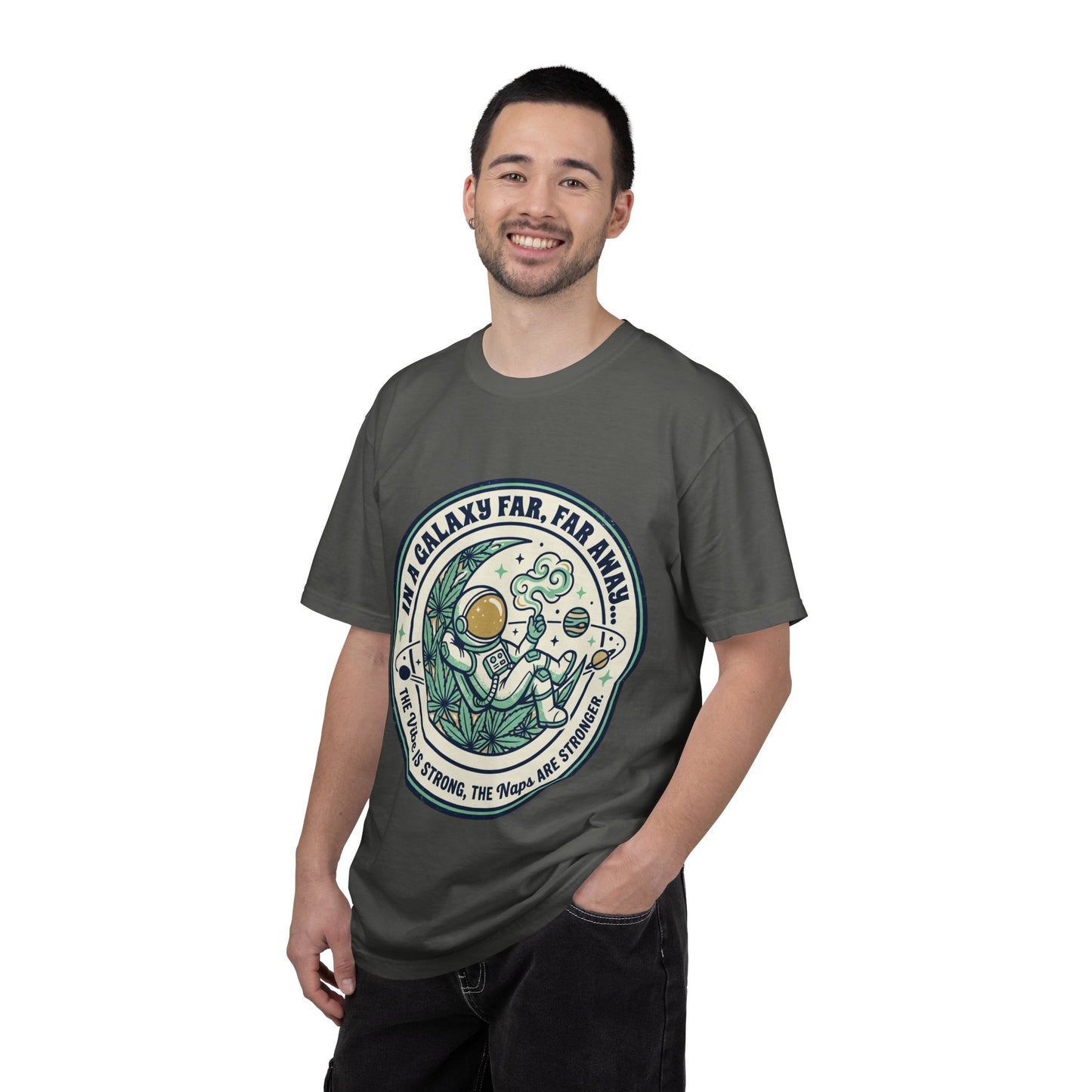 T-Shirt — "In a Galaxy Far, Far Away" Retro Space Nap Graphic Tee