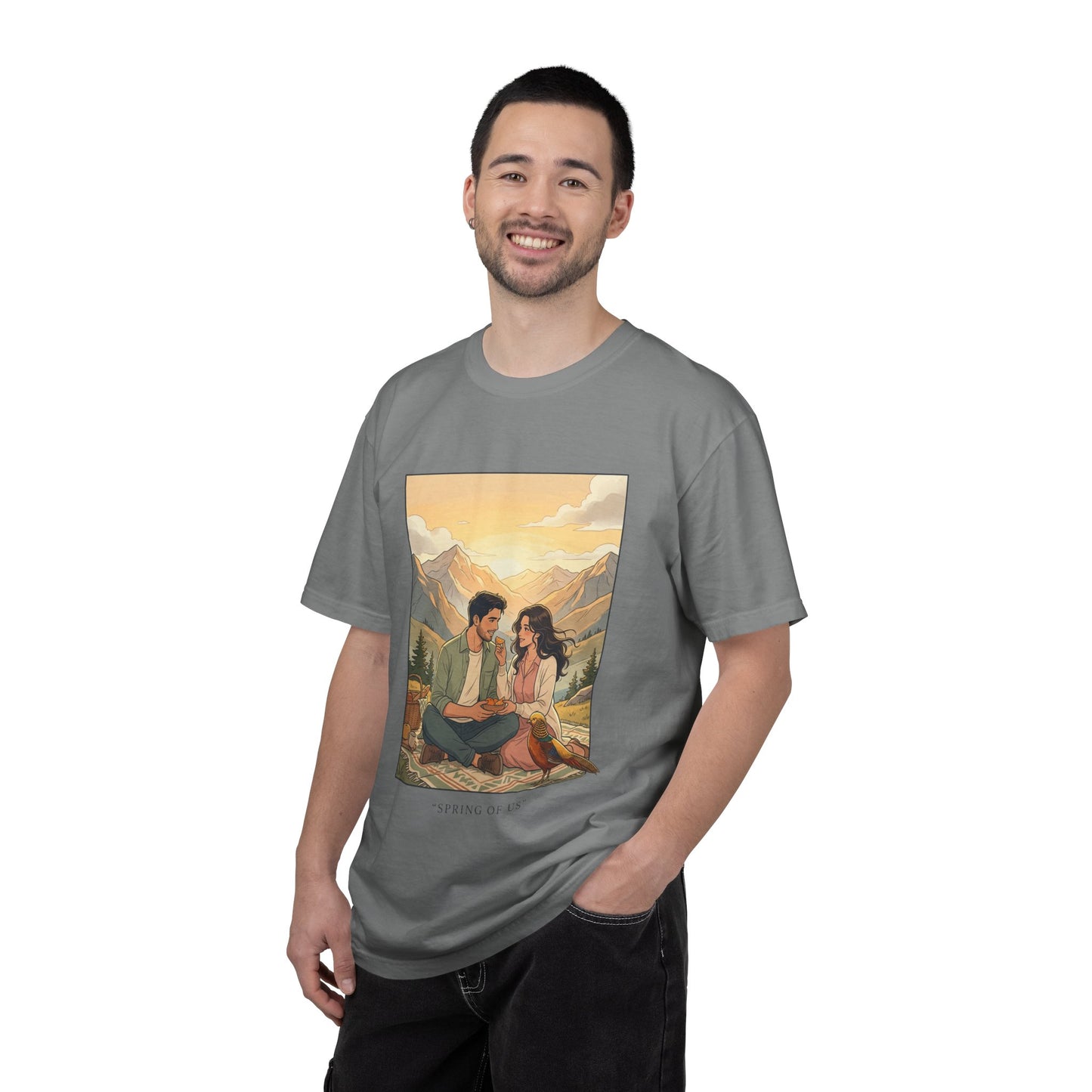 Couples Mountain Picnic T-Shirt — 'Opening Up' Scenic Graphic Tee