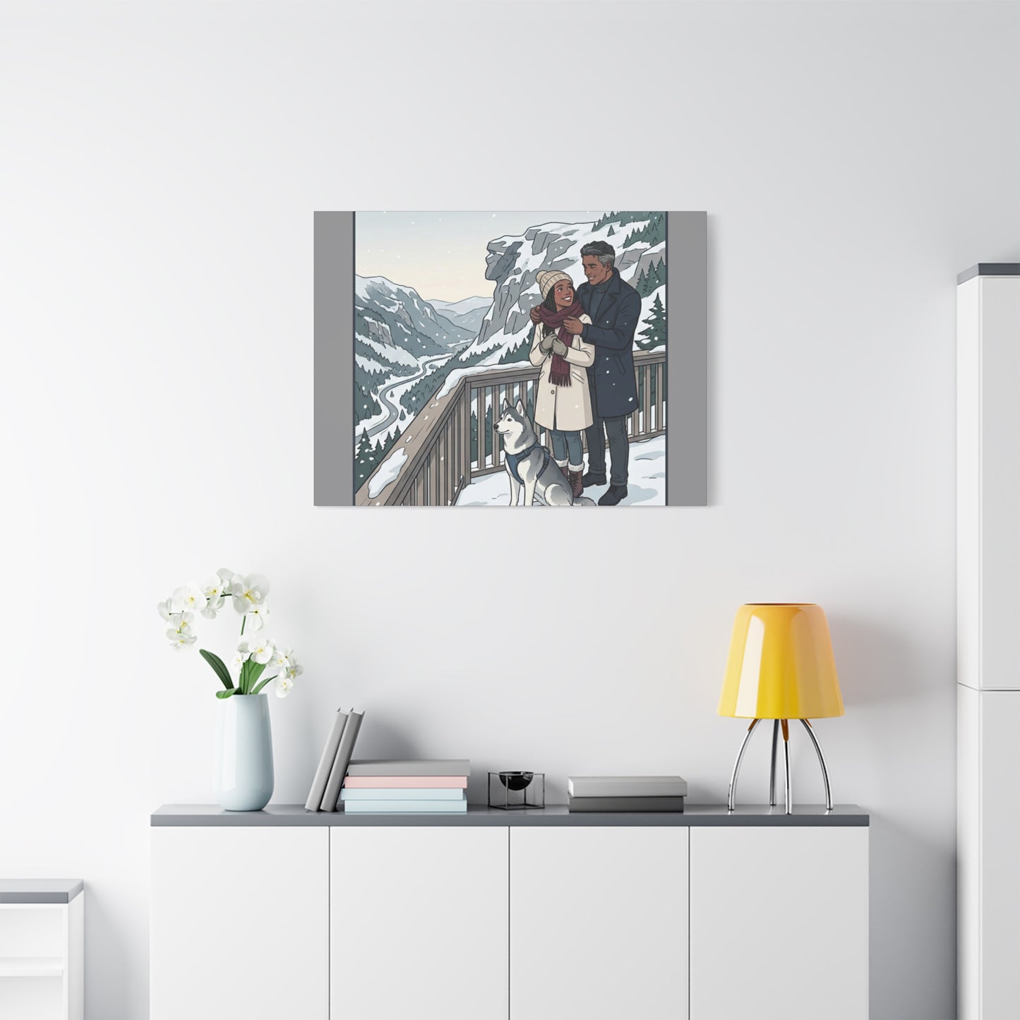 Franconia Notch Winter Couple Canvas Wall Art — Scenic New Hampshire Snowy Overlook Print