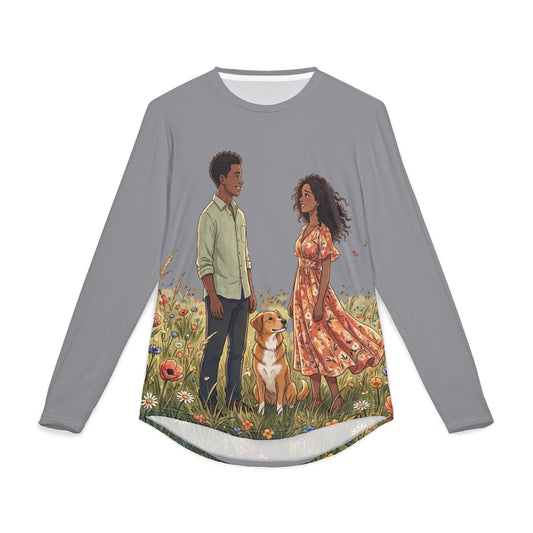 Romantic Couple & Dog Long Sleeve Shirt — Sun Protection AOP