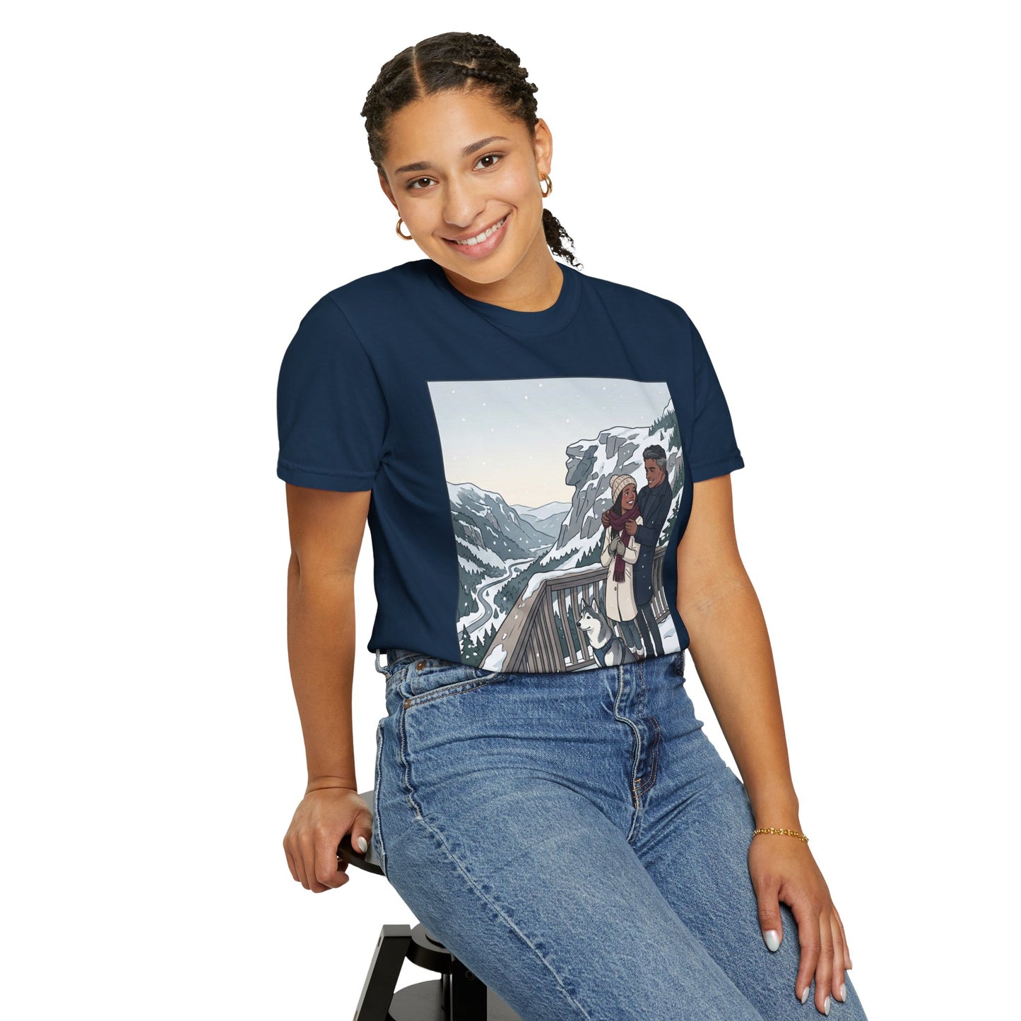 Franconia Notch NH Winter View T-Shirt — Scenic Couple & Husky Travel Tee