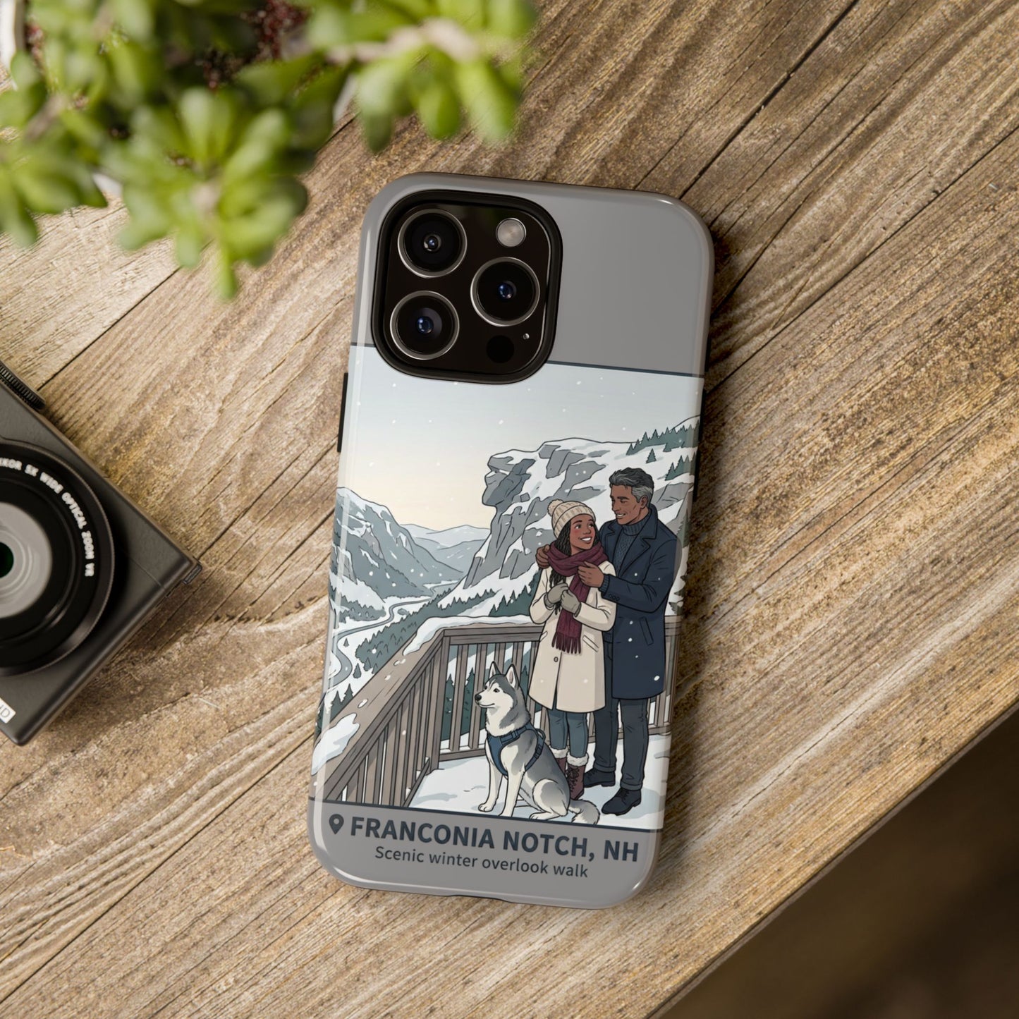 Winter Scenic Phone Case — Franconia Notch NH Couples & Husky Design