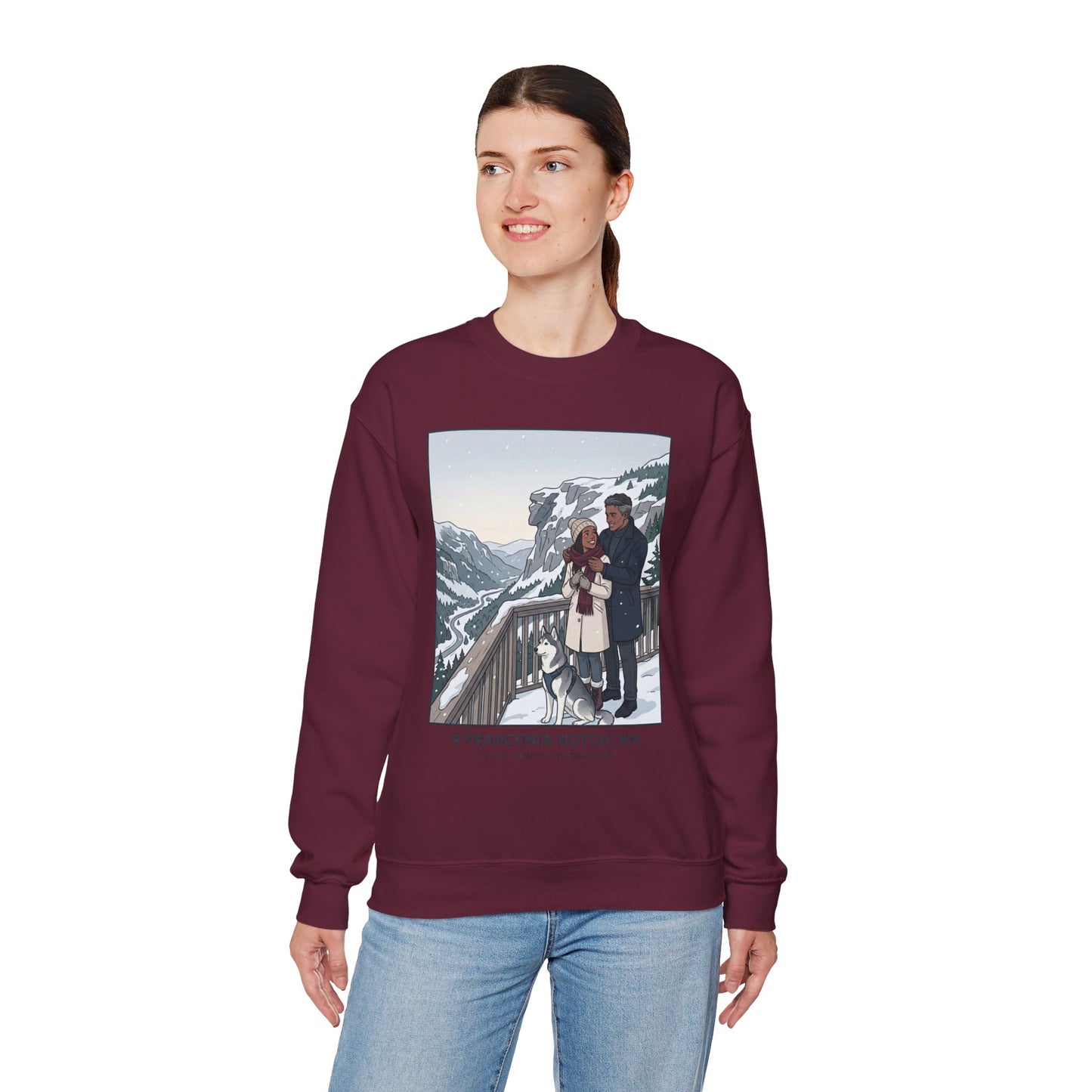 Crewneck Sweatshirt — Franconia Notch Winter Couple Scenic Graphic