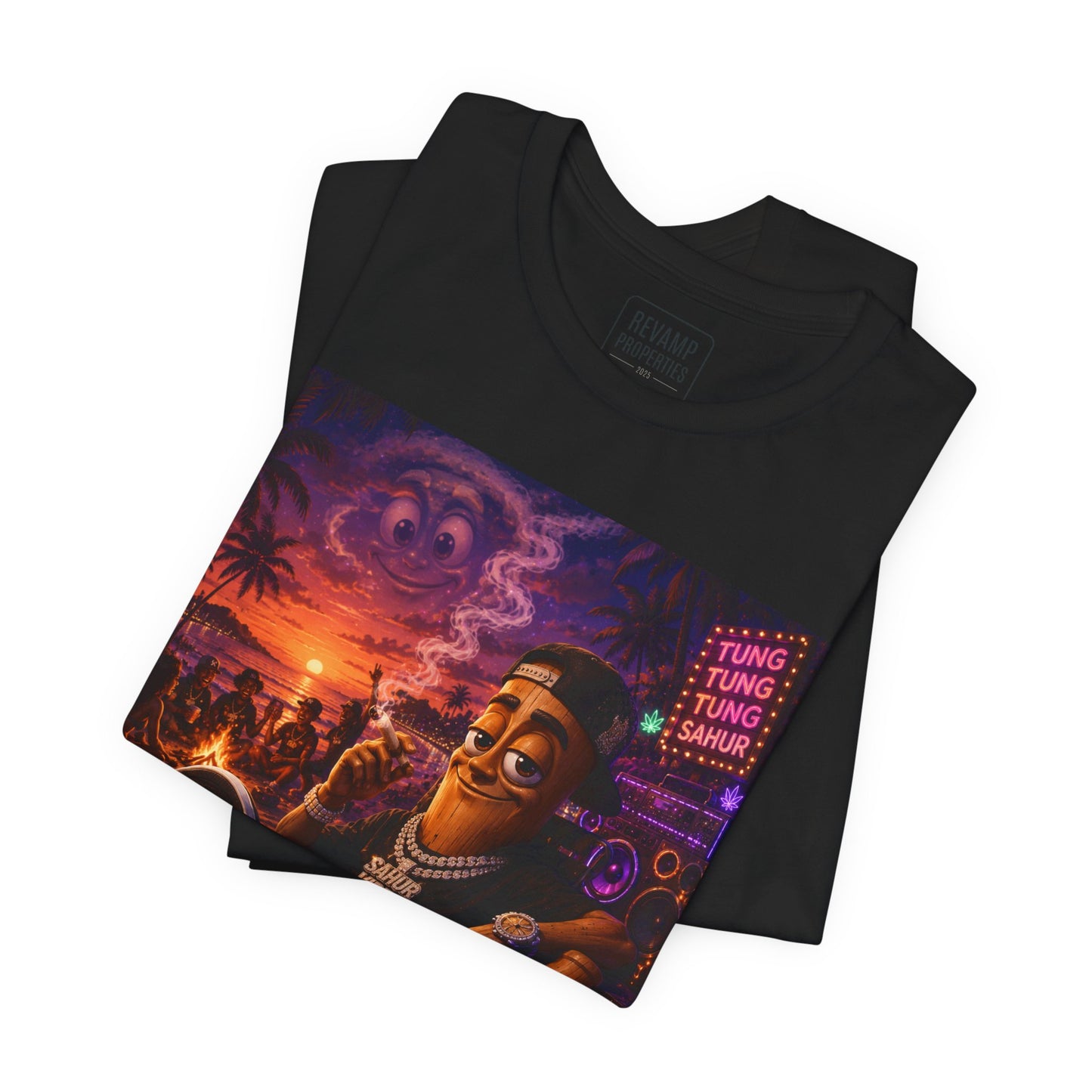 Tung Tung Tung Sahur Laid-Back Nightlife Graphic Tee — "Things Take Time" Urban Cartoon Design