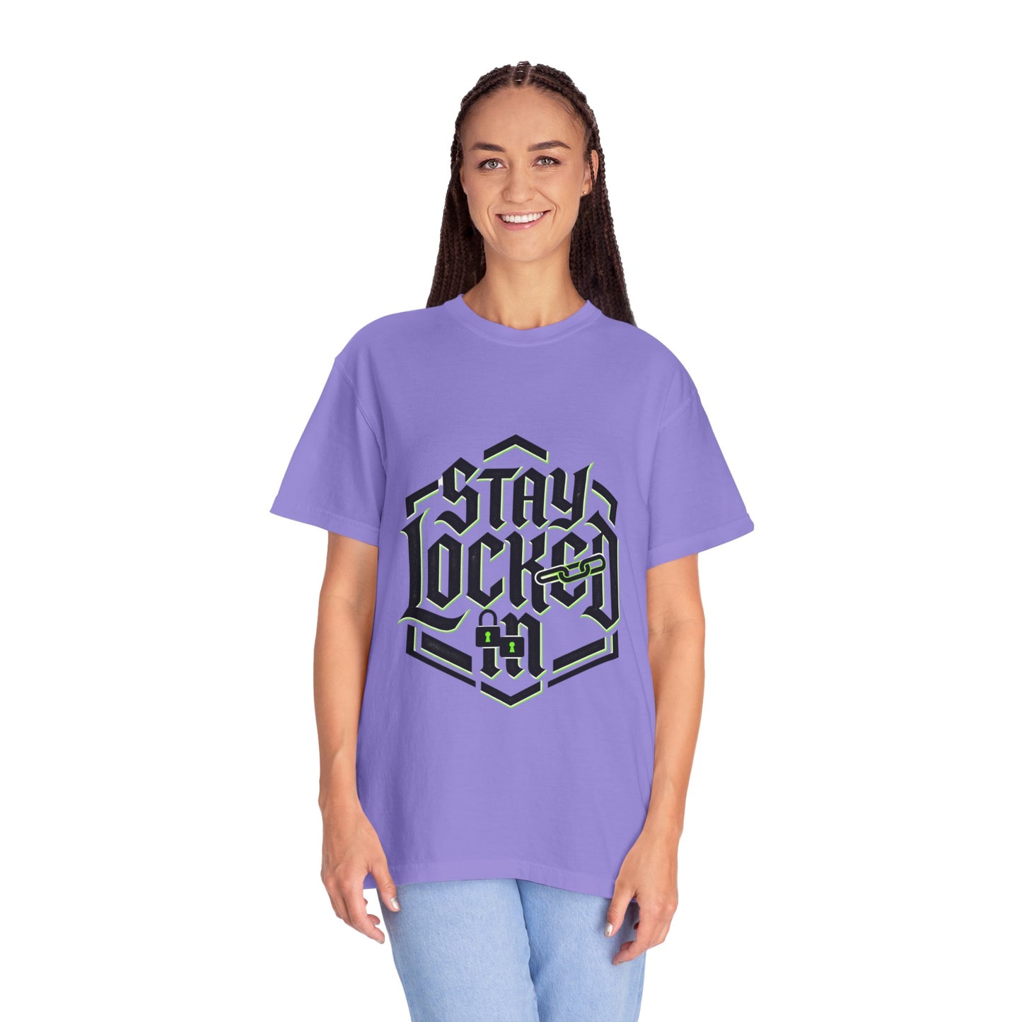 Stay Locked In T-Shirt — Bold Gothic Logo Tee