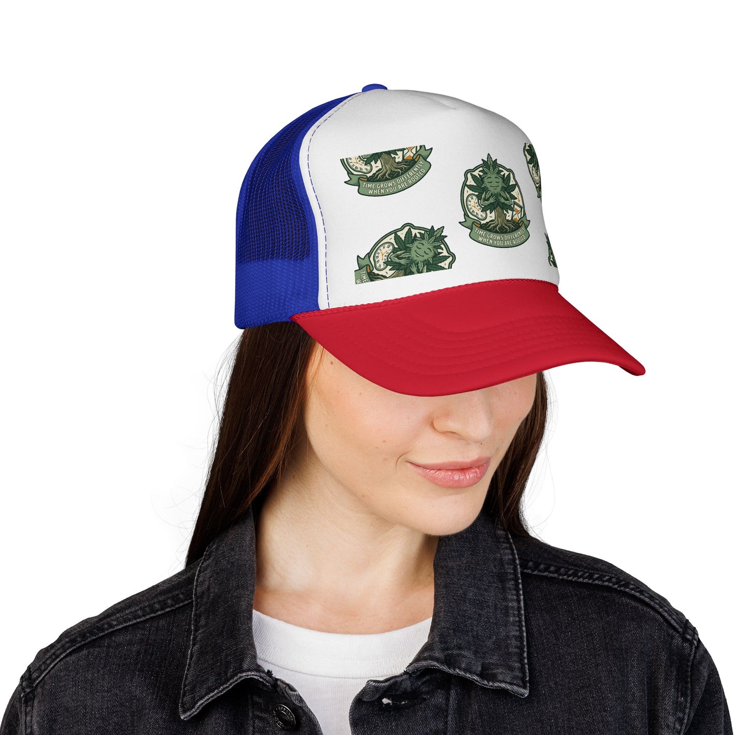 Trucker Cap — Green Botanical Crest Pattern