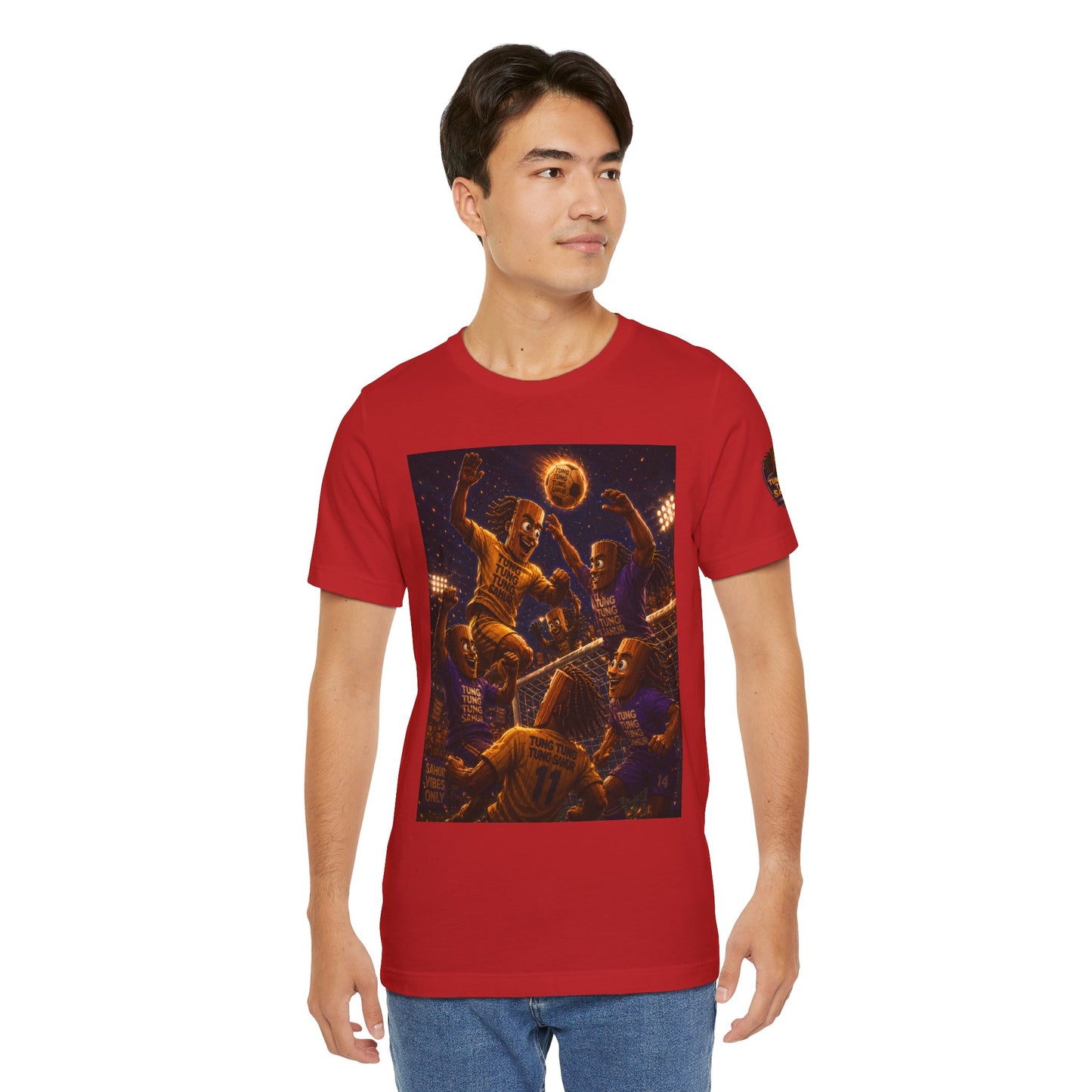 Tung Tung Tung Sahur Header Goal Soccer Action Graphic Tee — Team Court Night Design