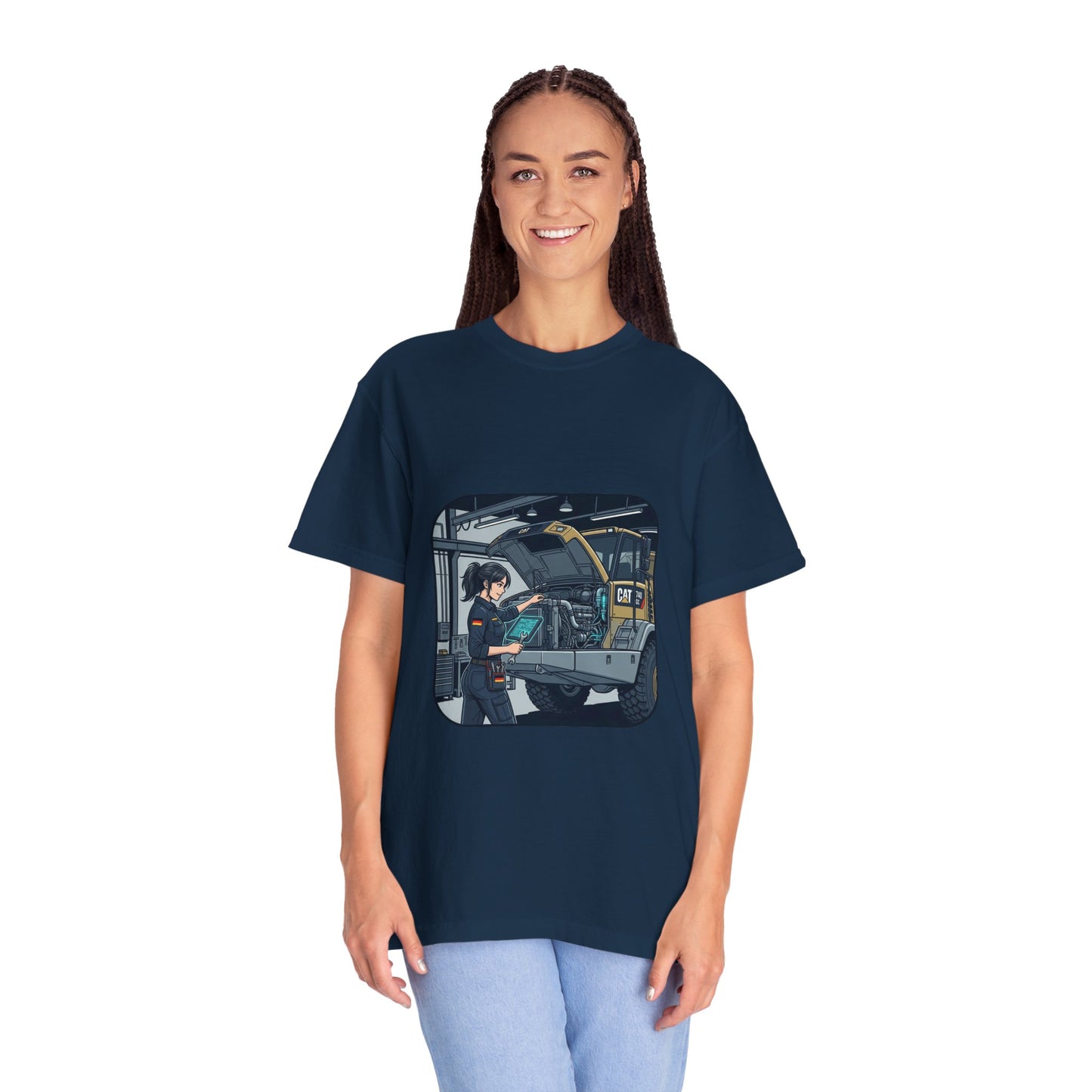 Mechanic Garage Scene T-Shirt — Vintage Truck Repair Illustration