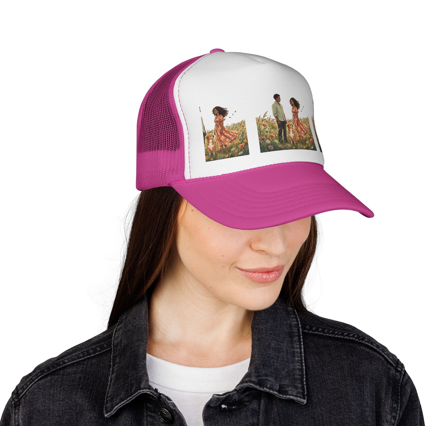 Trucker Cap — Boho Couple Meadow Illustration Hat