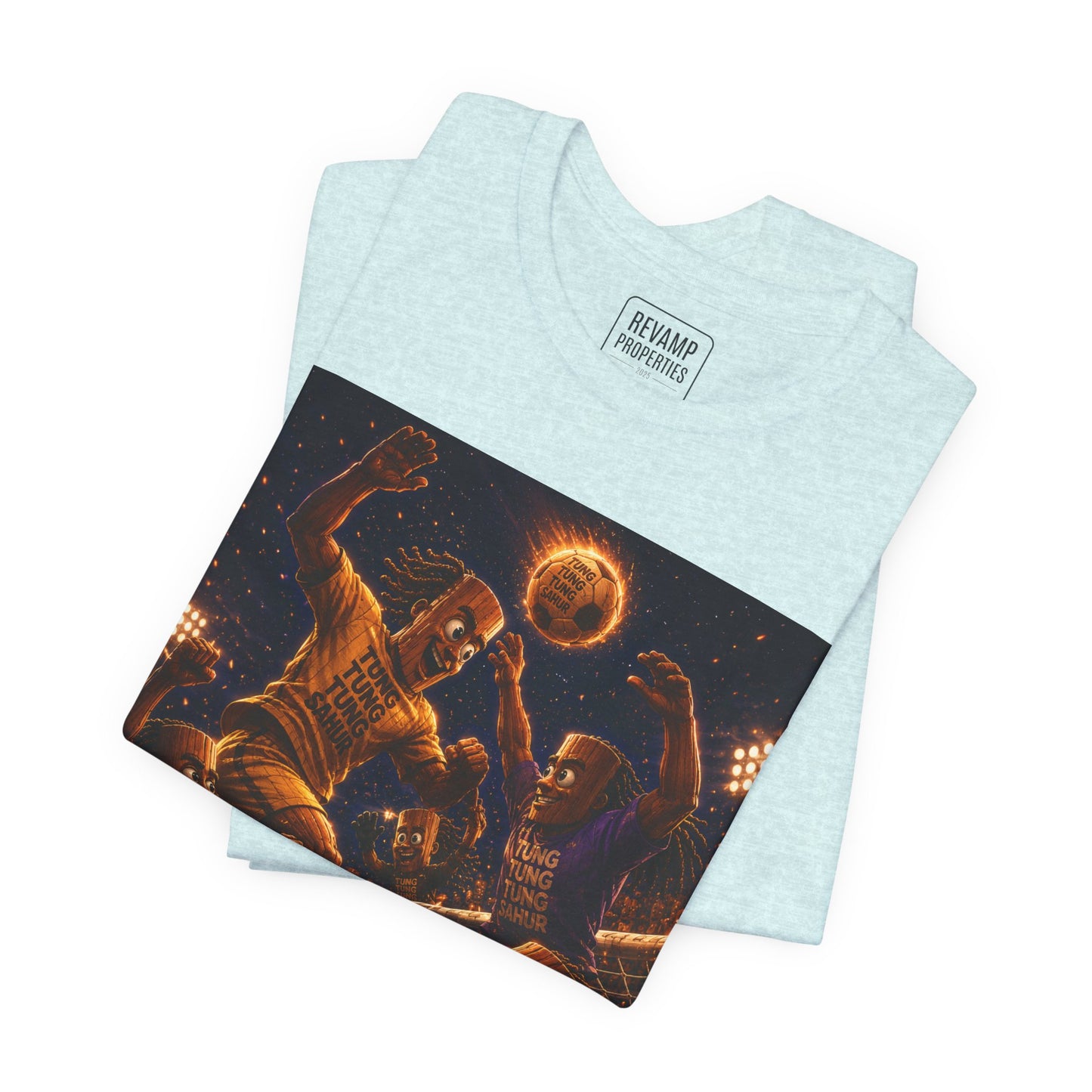 Tung Tung Tung Sahur Header Goal Soccer Action Graphic Tee — Team Court Night Design