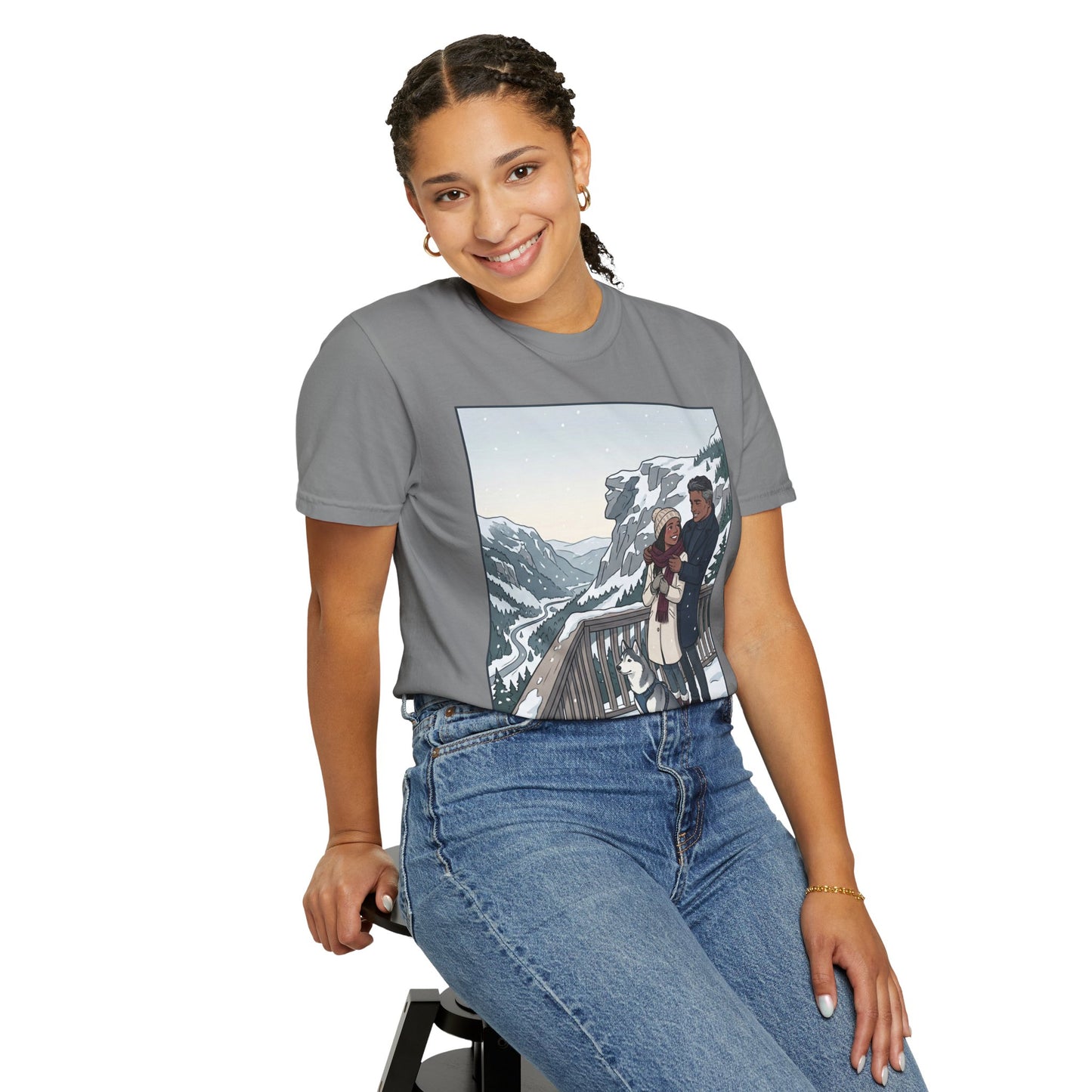 Franconia Notch NH Winter View T-Shirt — Scenic Couple & Husky Travel Tee