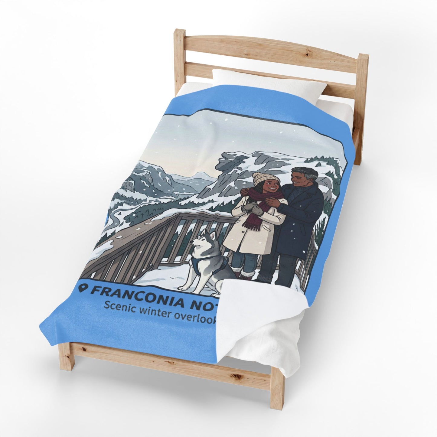 Franconia Notch NH Scenic Winter Plush Blanket — Couples & Husky Snowview Throw