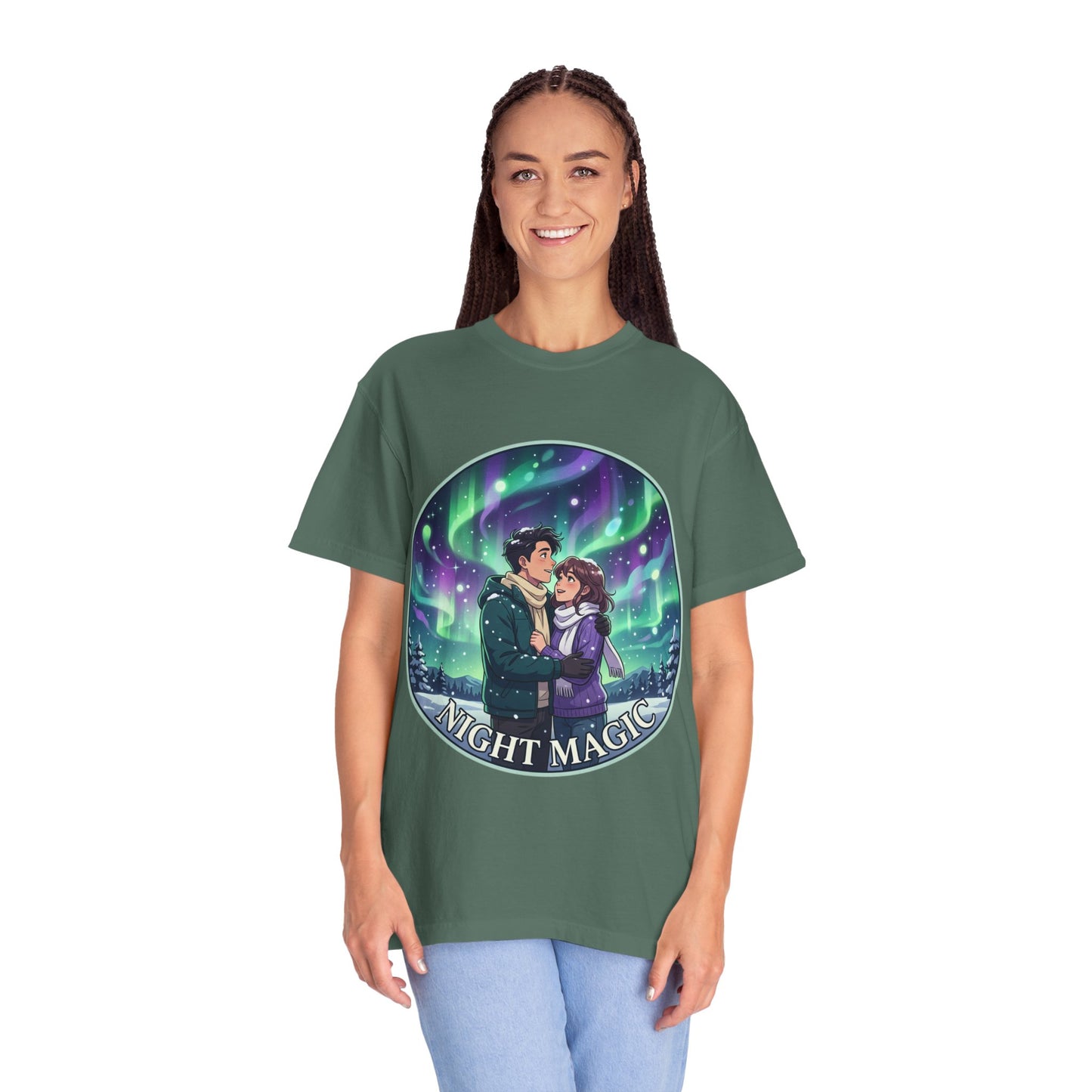 Night Magic T-Shirt — Northern Lights Couple Illustration