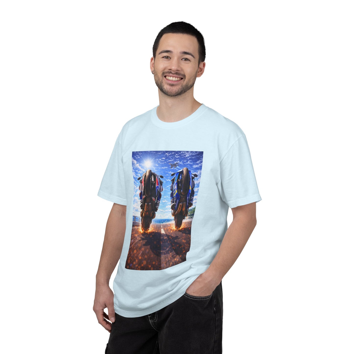 Motorcycle Sunset T-Shirt — Two Bikes Riding Into the Horizon