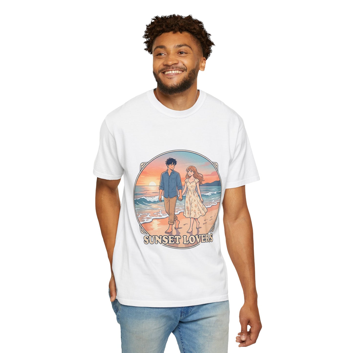 Sunset Lovers Beach T-Shirt — Romantic Couple Graphic Tee