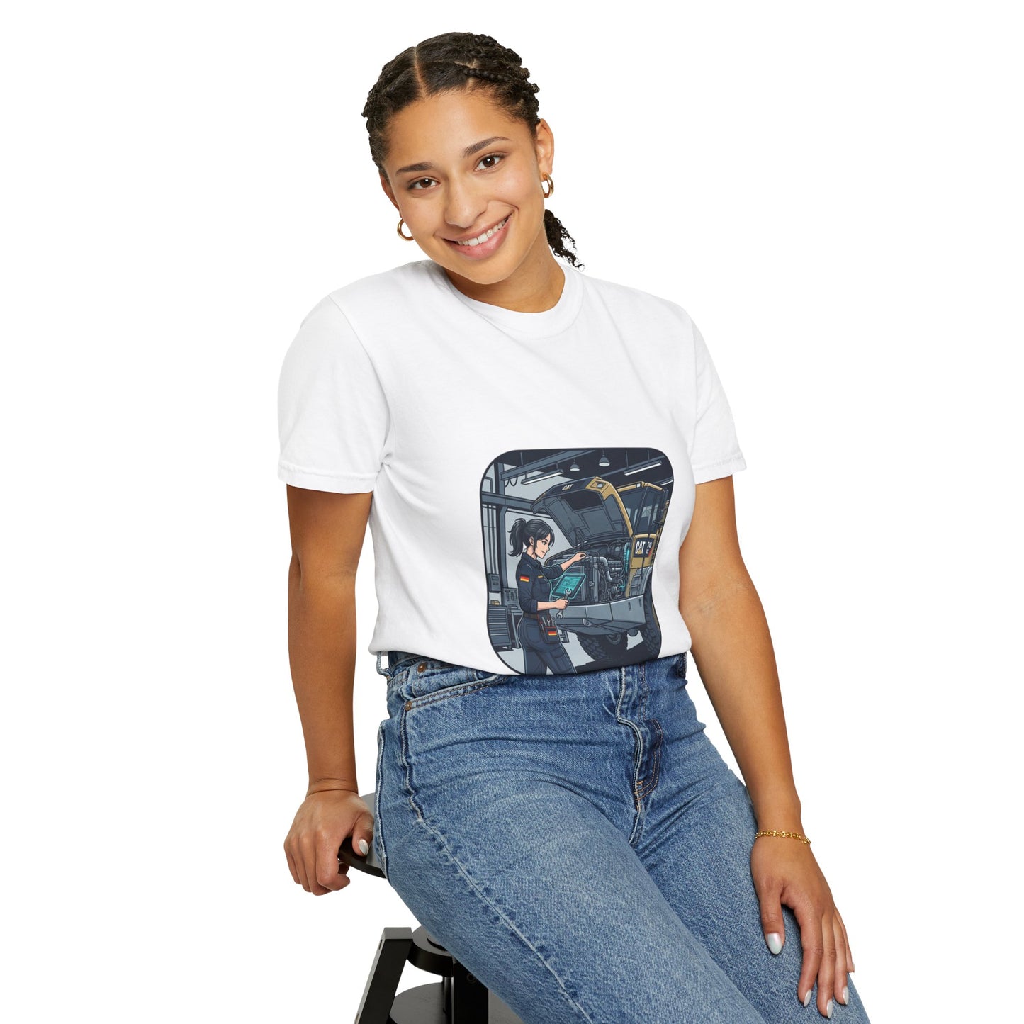 Mechanic Garage Scene T-Shirt — Vintage Truck Repair Illustration