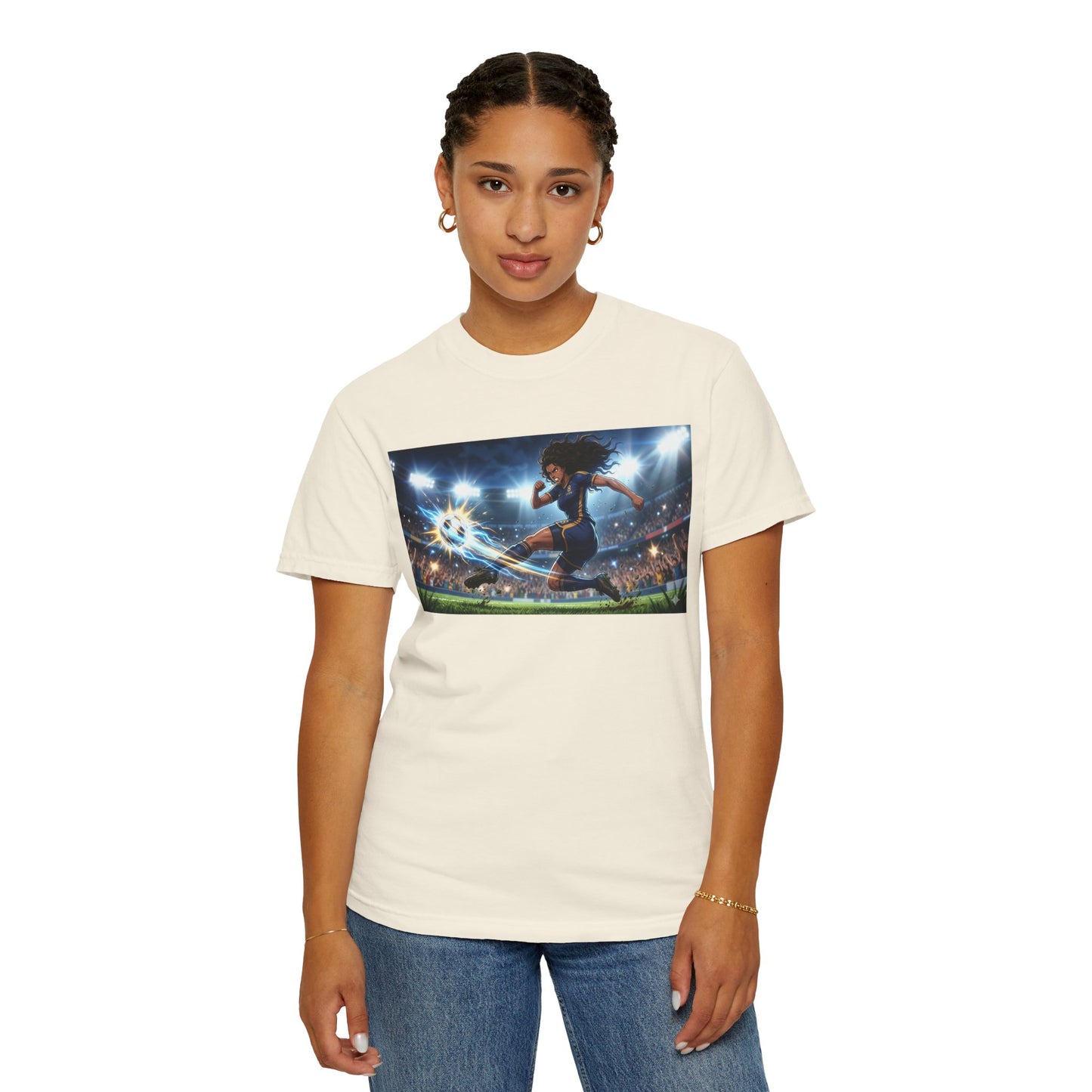 Soccer Kick Graphic T-Shirt — Energetic Stadium Football Design