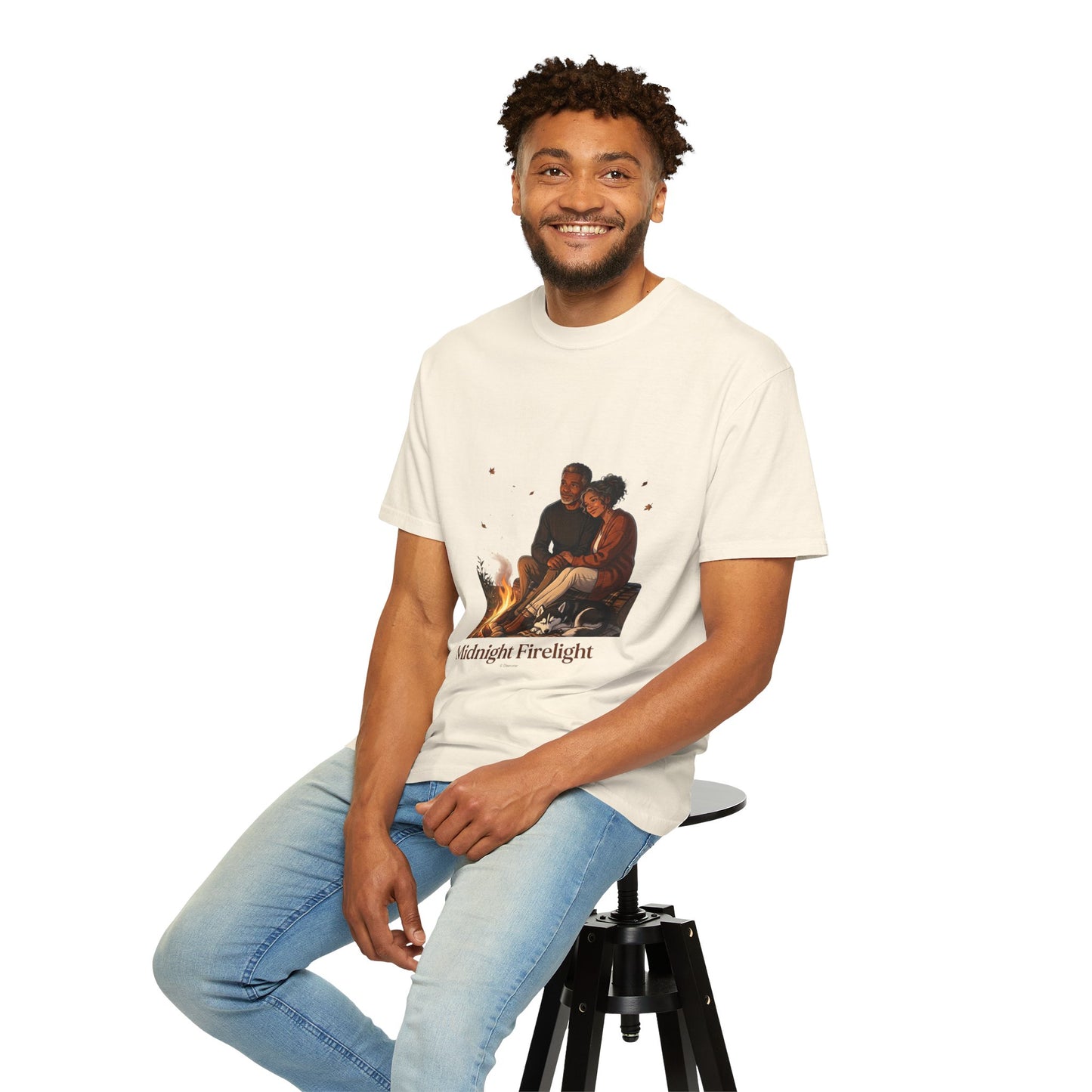Midnight Firelight T-Shirt — Cozy Couple Campfire Graphic Tee