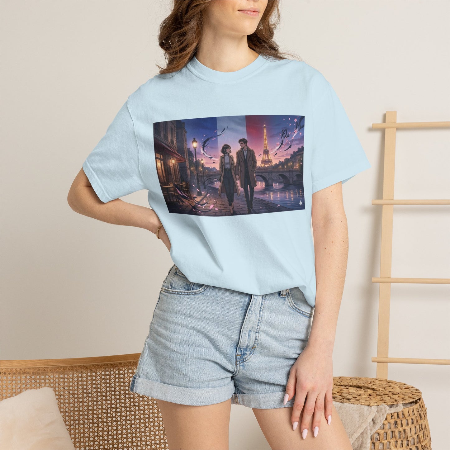 T-Shirt — Romantic City Night Stroll Illustration