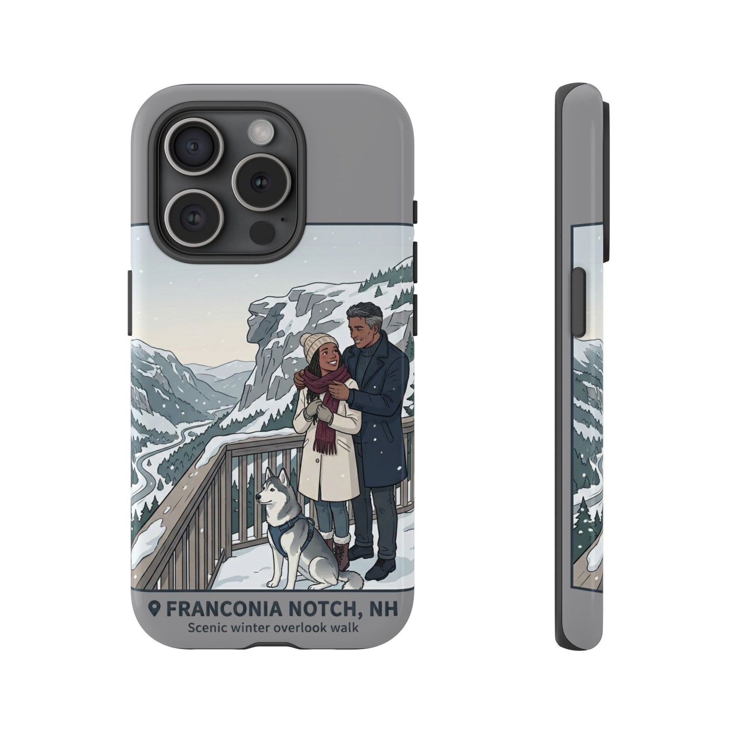 Winter Scenic Phone Case — Franconia Notch NH Couples & Husky Design