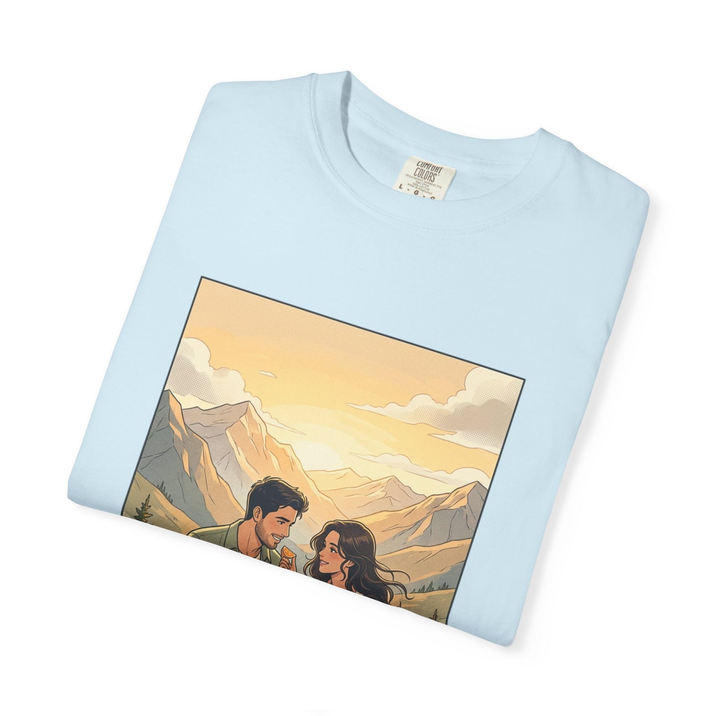 Couples Mountain Picnic T-Shirt — 'Opening Up' Scenic Graphic Tee