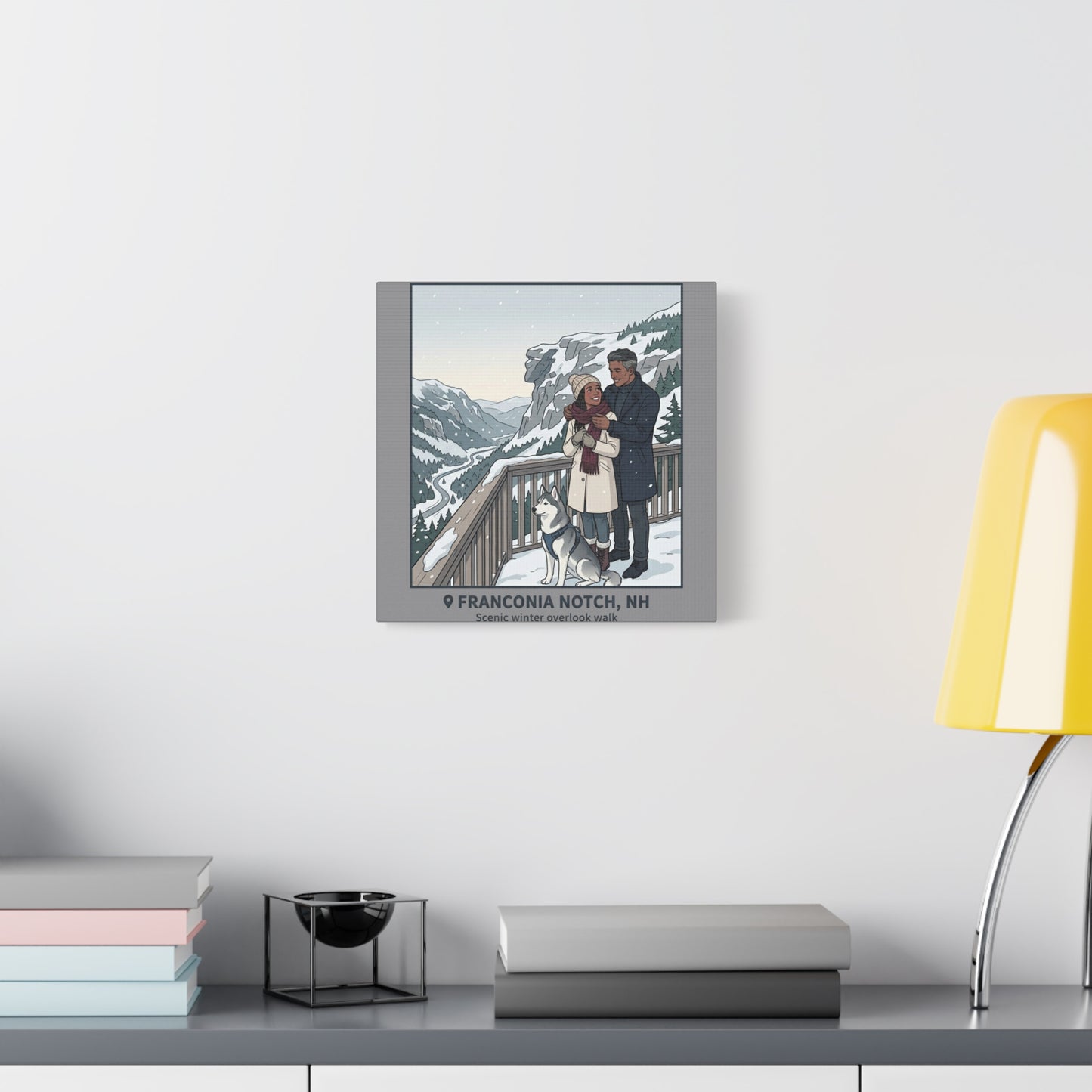 Franconia Notch Winter Couple Canvas Wall Art — Scenic New Hampshire Snowy Overlook Print