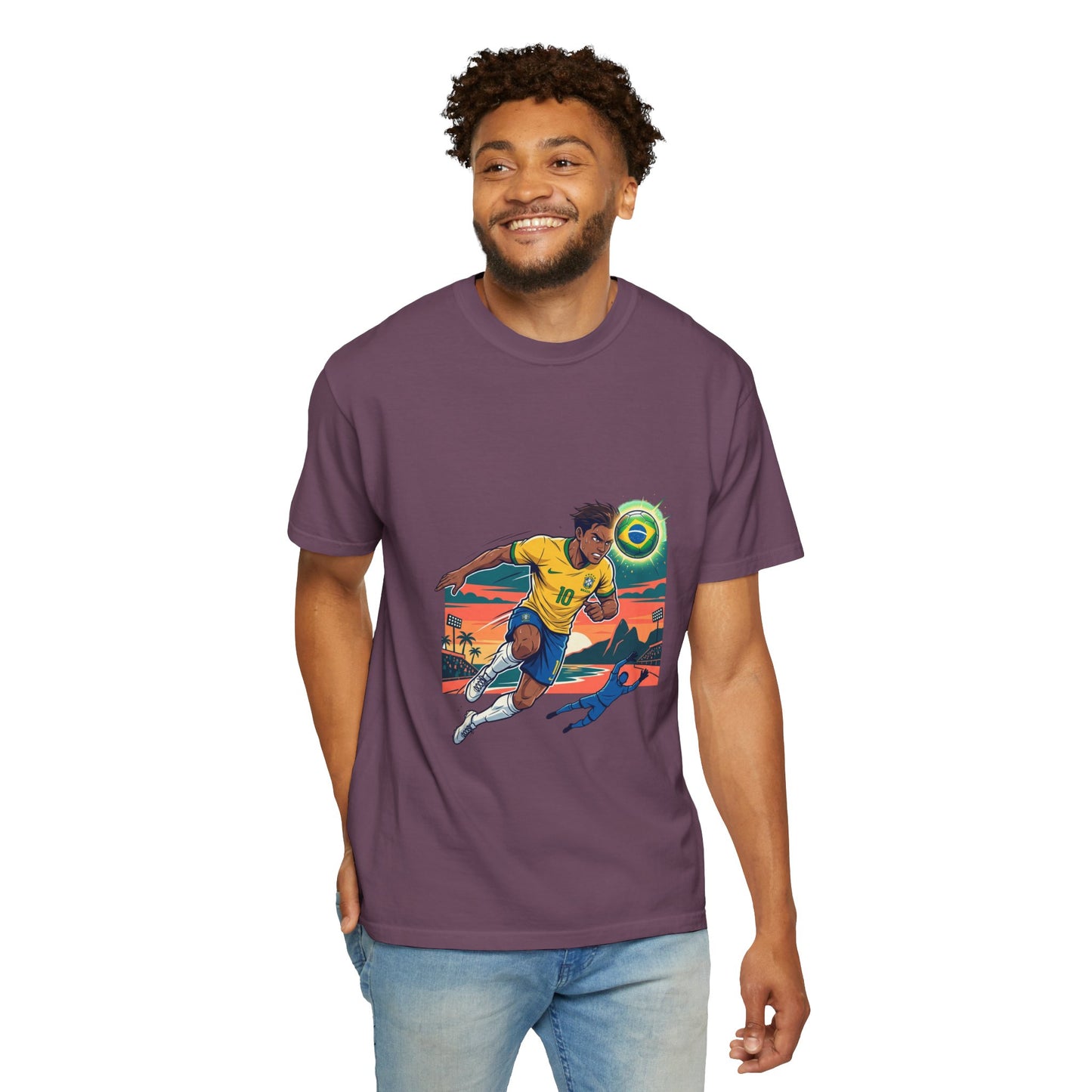Brazil Soccer Player Graphic T-Shirt — Retro Sunset Football Tee