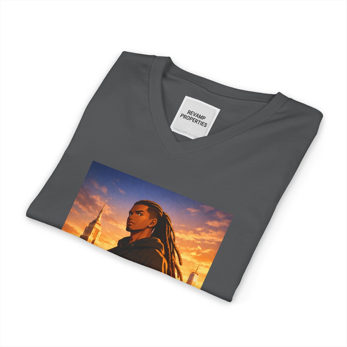 Dreadlocks Sunset Cityscape V-Neck Tee