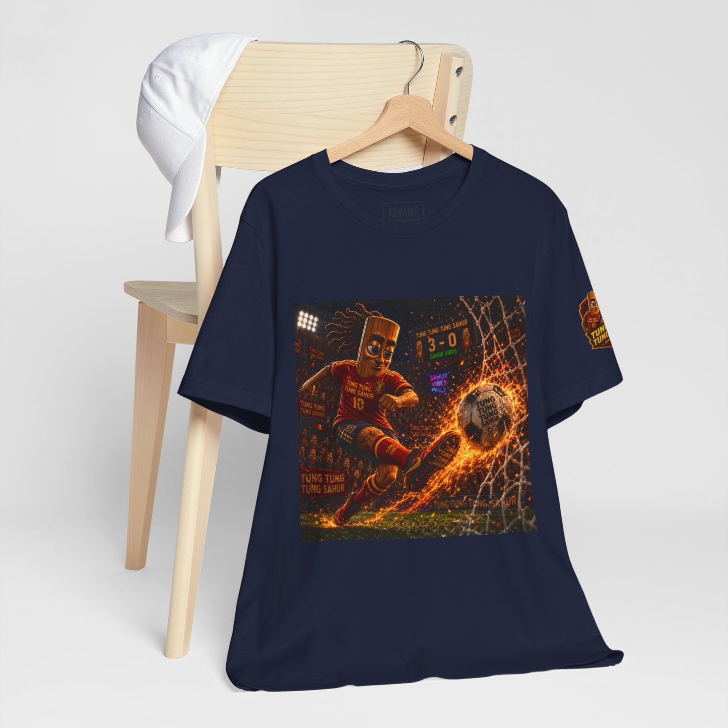Tung Tung Tung Sahur Soccer Kick Firestorm Graphic Tee — ‘Goal’ Animated Kick Design
