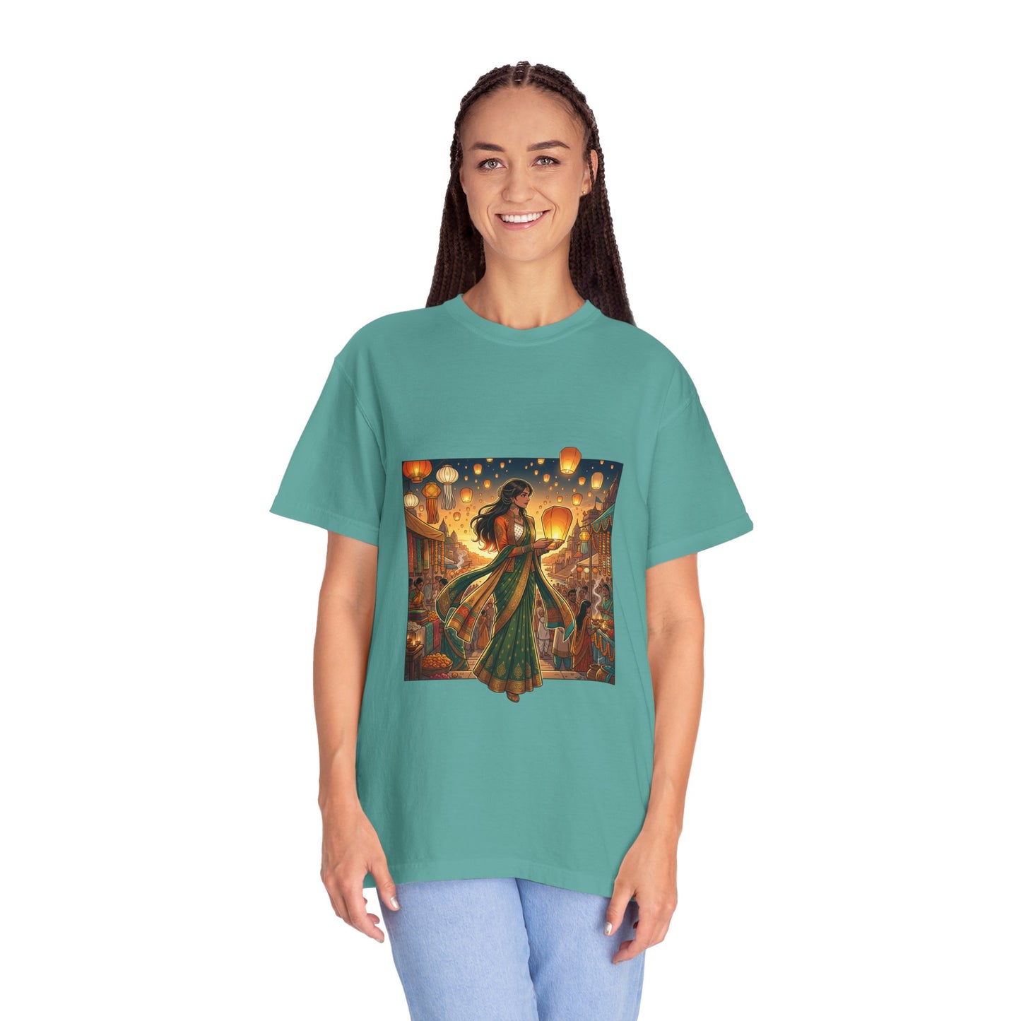 Diwali Lantern Festival T-Shirt — Indian Dancer with Floating Sky Lanterns