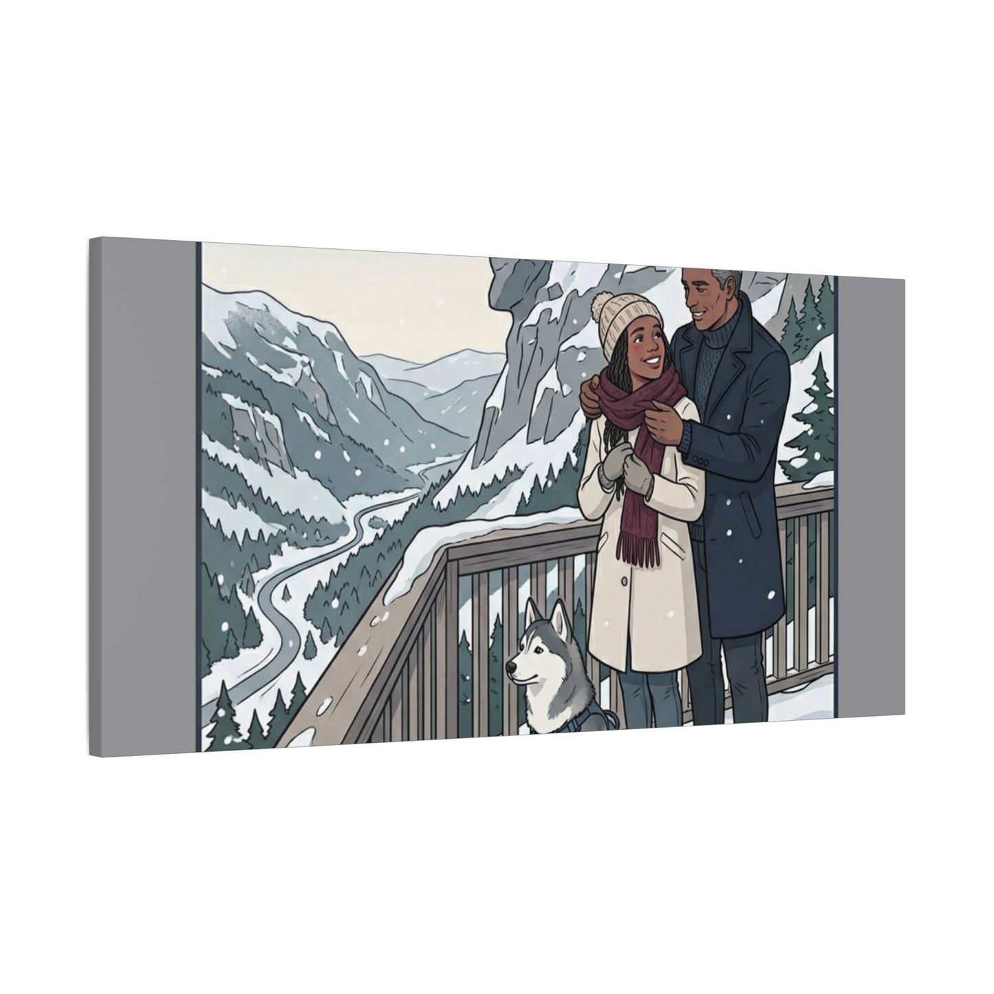 Franconia Notch Winter Couple Canvas Wall Art — Scenic New Hampshire Snowy Overlook Print