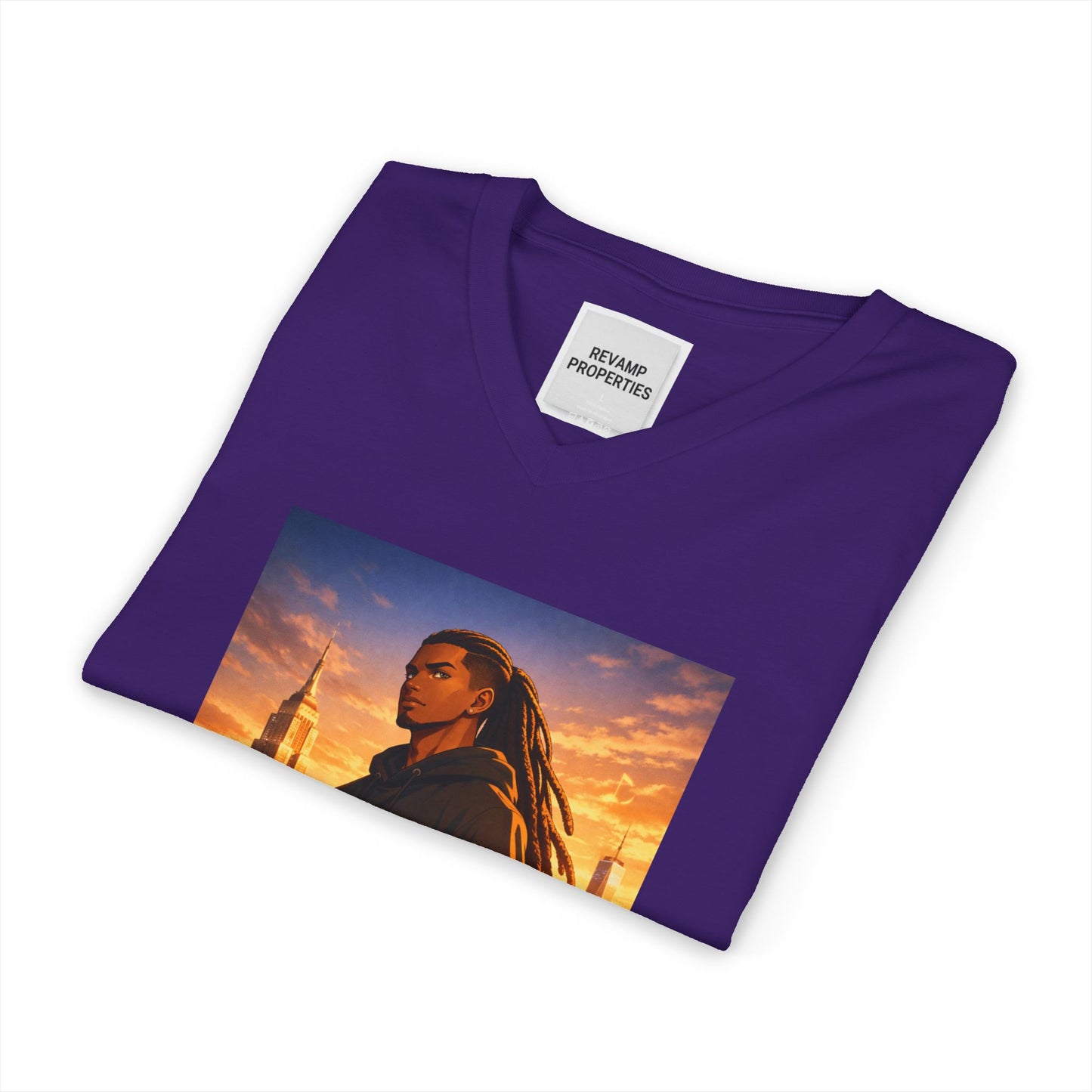 Dreadlocks Sunset Cityscape V-Neck Tee