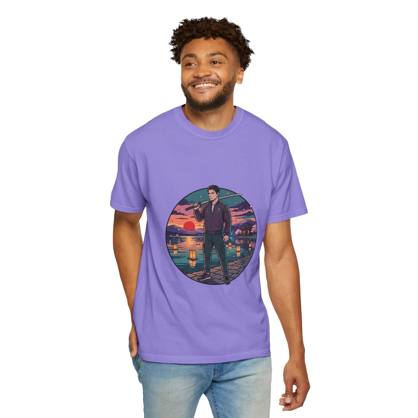Vintage Night Harbor T-Shirt — Retro Sunset Fisherman Graphic Tee