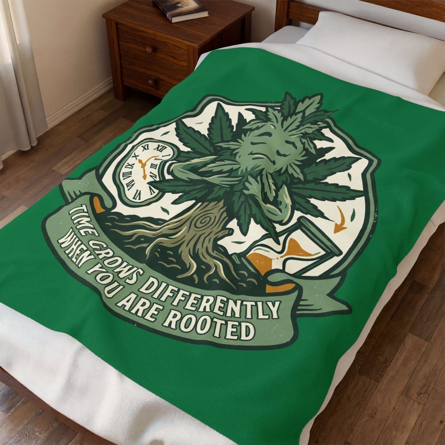 Velveteen Plush Blanket — “Time Grows Differently When You Are Rooted” Cozy Botanical Tree of Life Throw