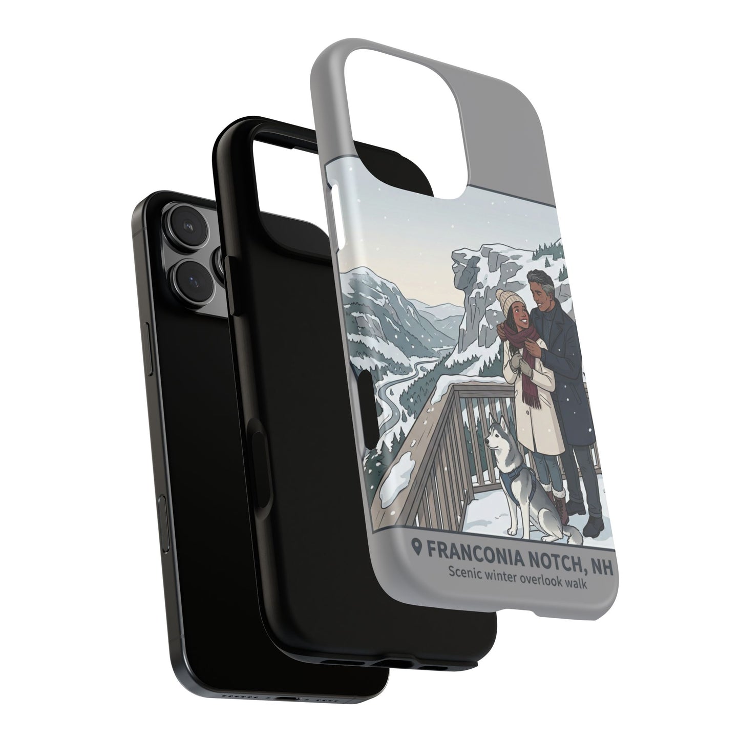 Winter Scenic Phone Case — Franconia Notch NH Couples & Husky Design