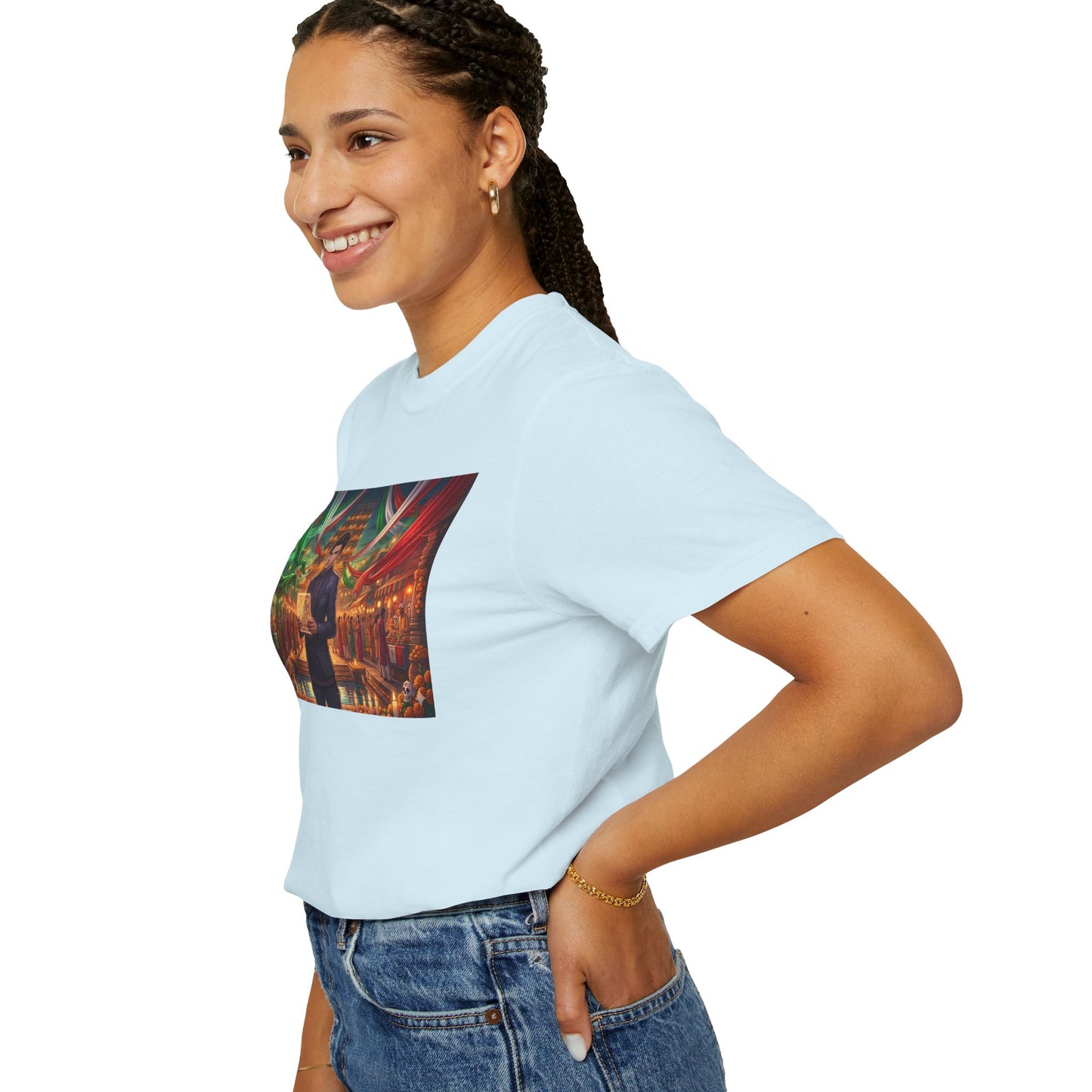 T-Shirt — Dragon Temple Night Scene Graphic Tee (Monk with Dragons)