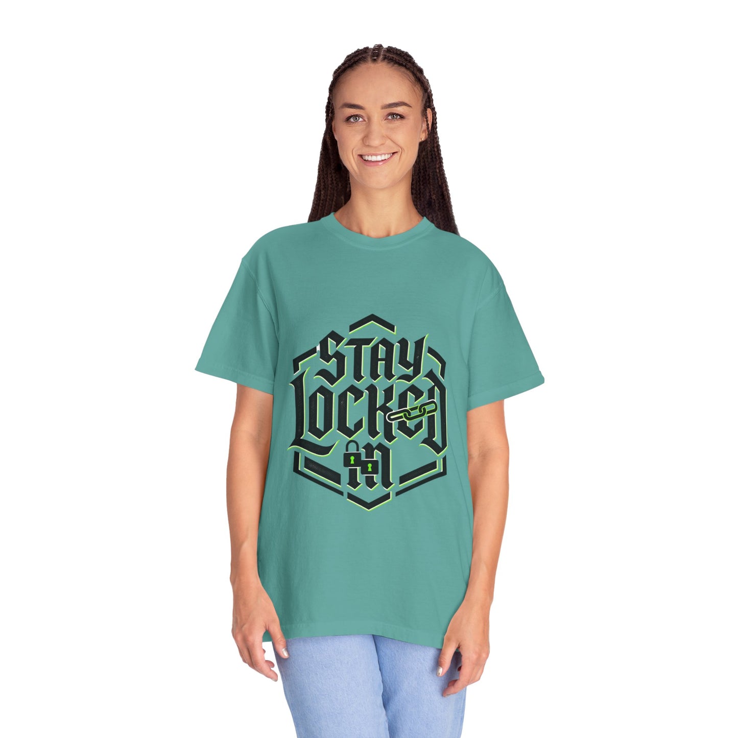 Stay Locked In T-Shirt — Bold Gothic Logo Tee