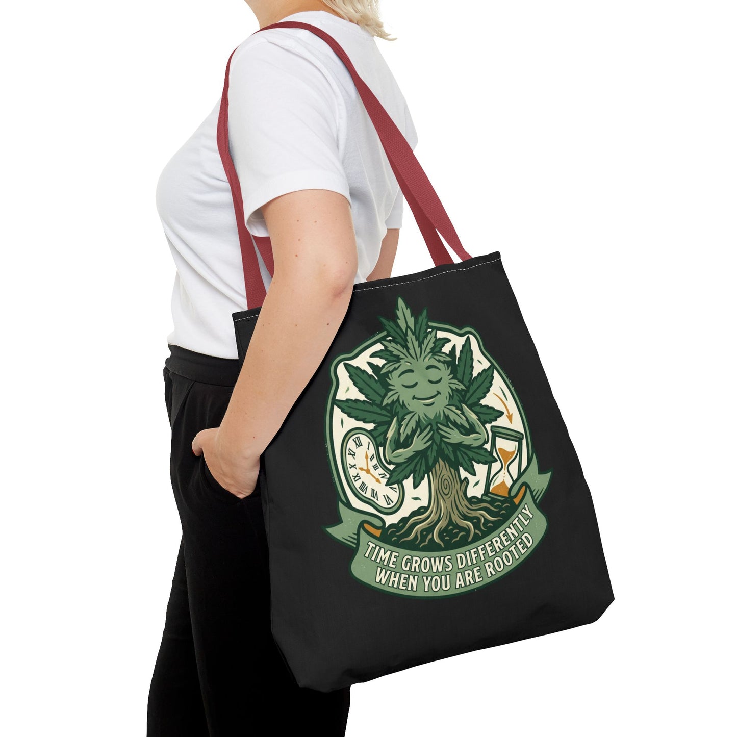 Rooted Tree Spirit Tote Bag — “Time Grows Different When You Are Rooted” Eco Tote