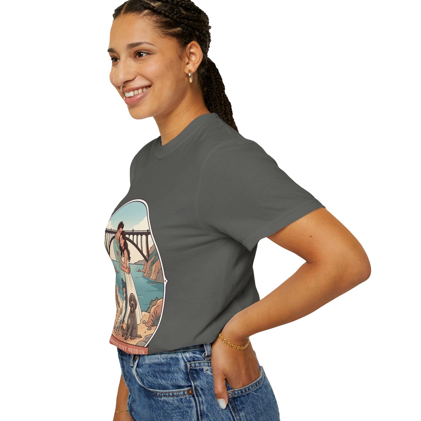 T-Shirt — Romantic Coastal Couples Tee “Some Moments Are Forever” with Dogs