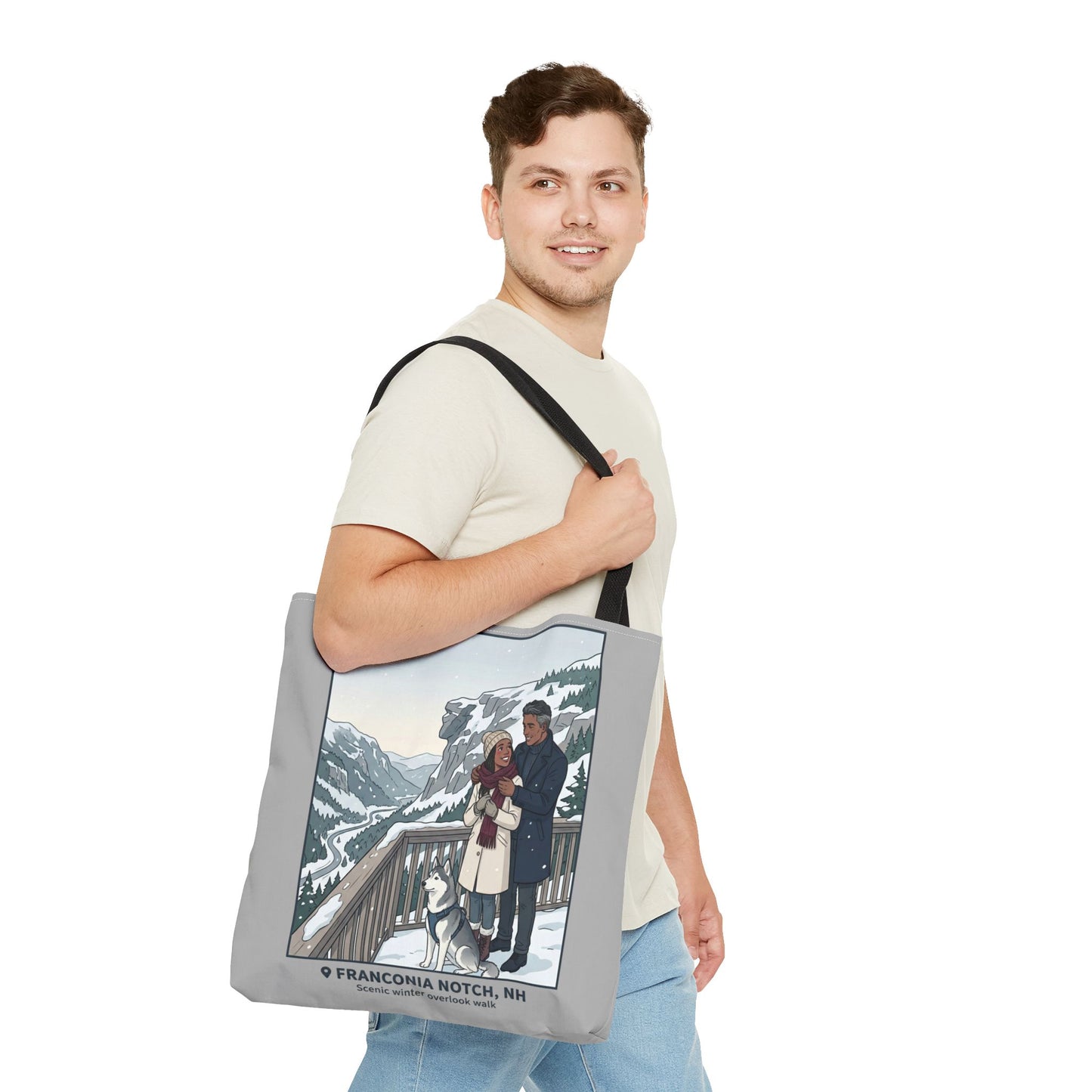 Franconia Notch Winter Couple Tote Bag — Scenic New Hampshire Snowy Overlook Tote