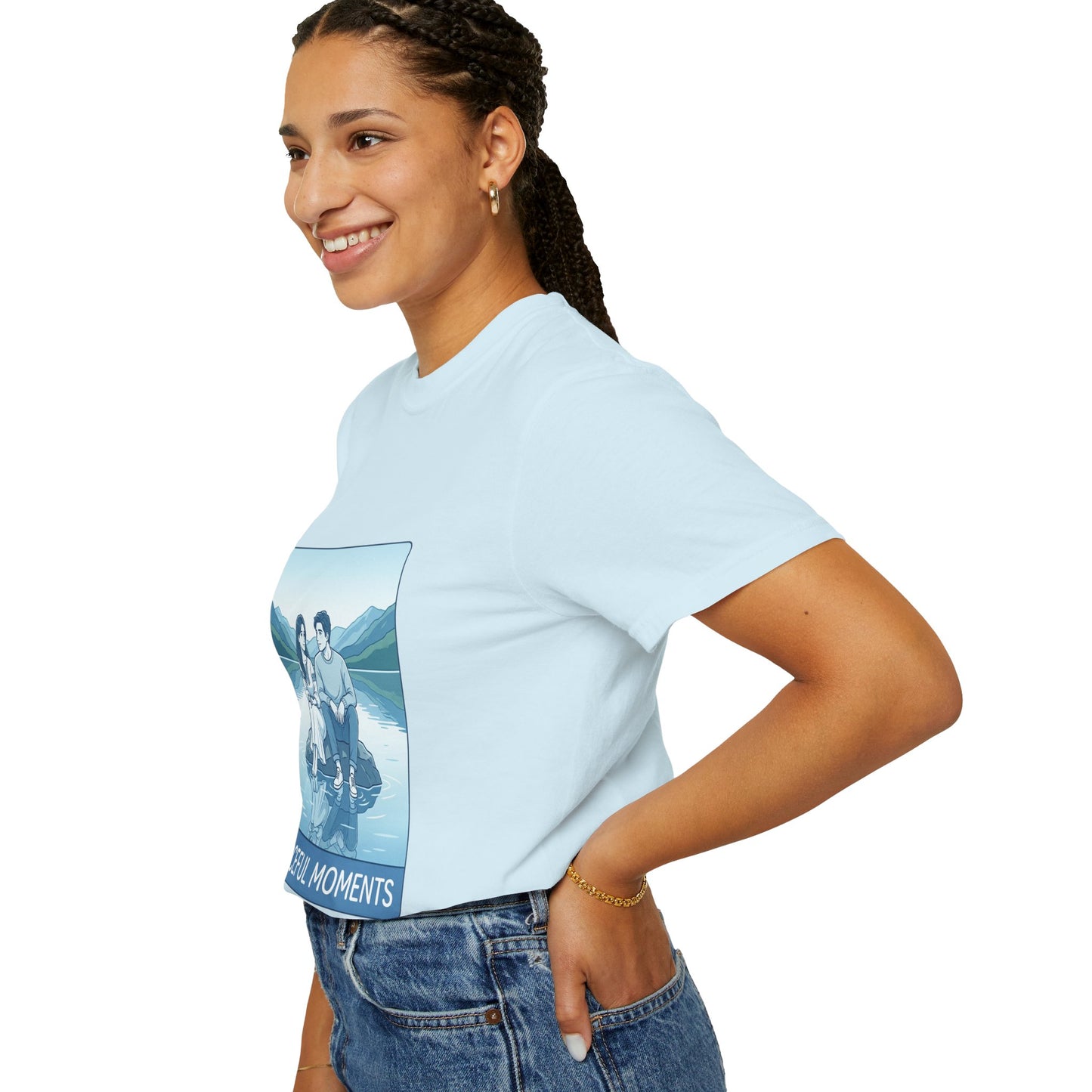 Peaceful Moments Tee — Couple Sitting by Lake Graphic T-Shirt