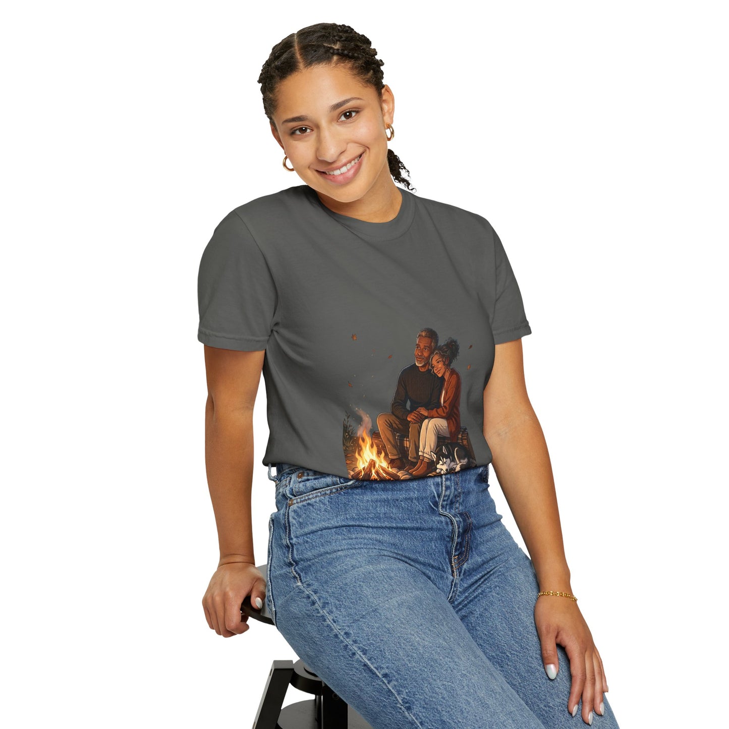 Midnight Firelight T-Shirt — Cozy Couple Campfire Graphic Tee