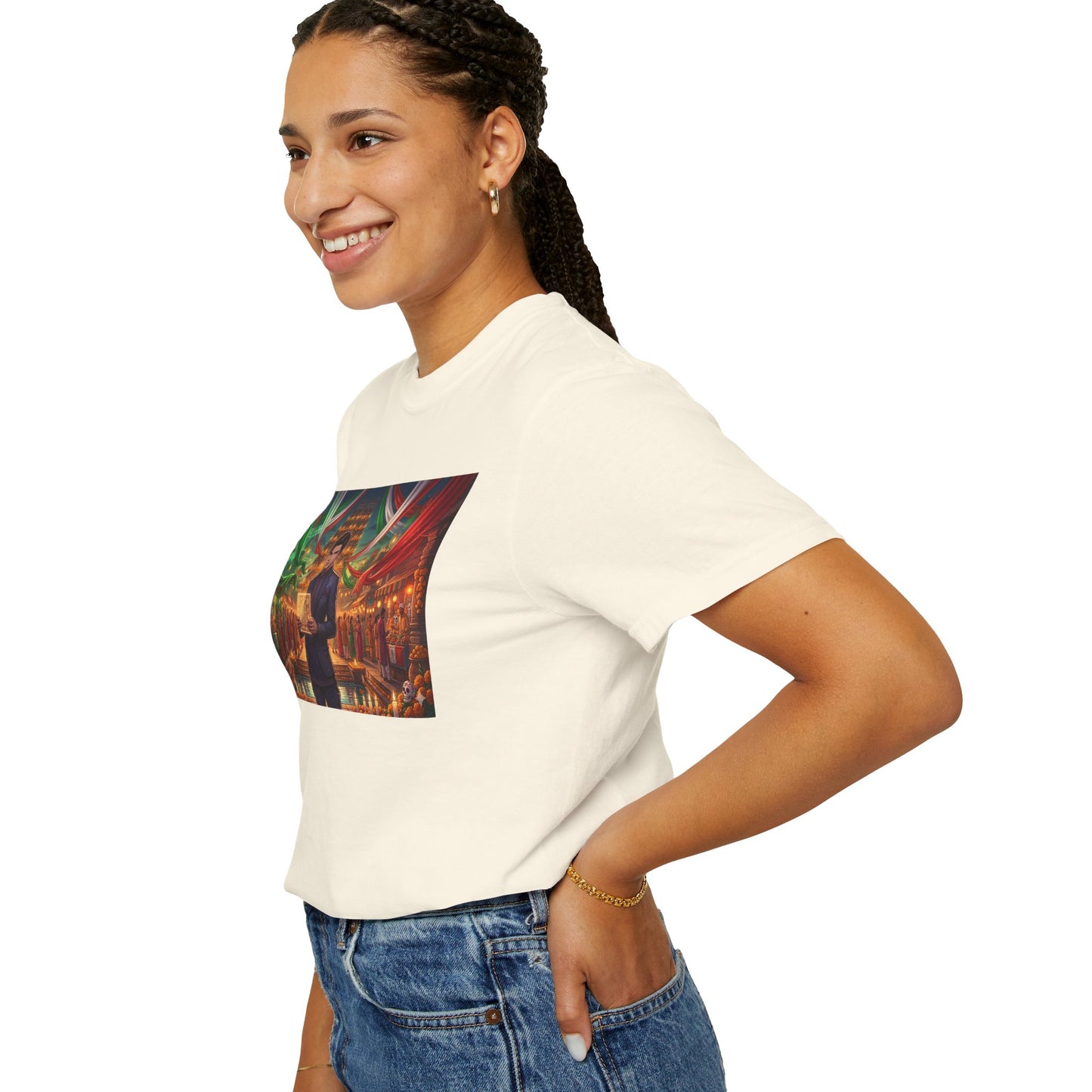 T-Shirt — Dragon Temple Night Scene Graphic Tee (Monk with Dragons)