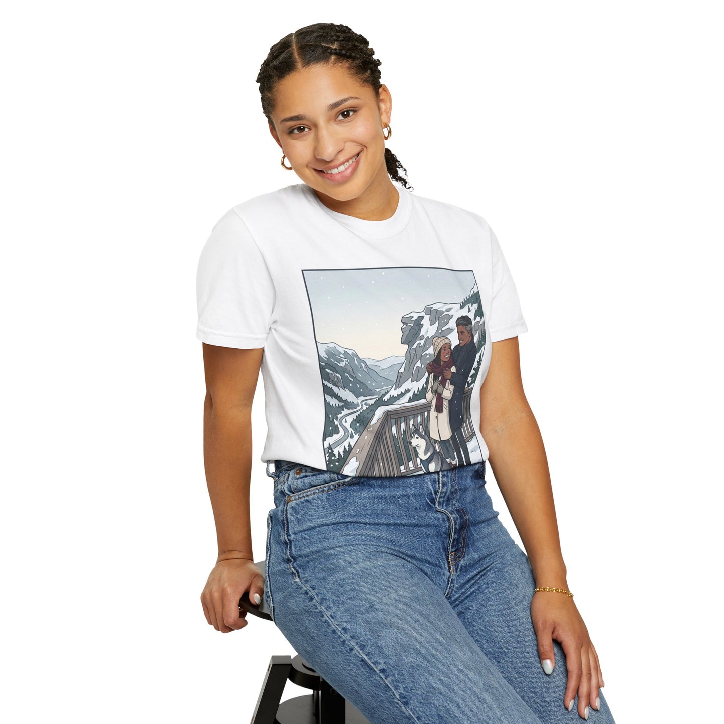 Franconia Notch NH Winter View T-Shirt — Scenic Couple & Husky Travel Tee