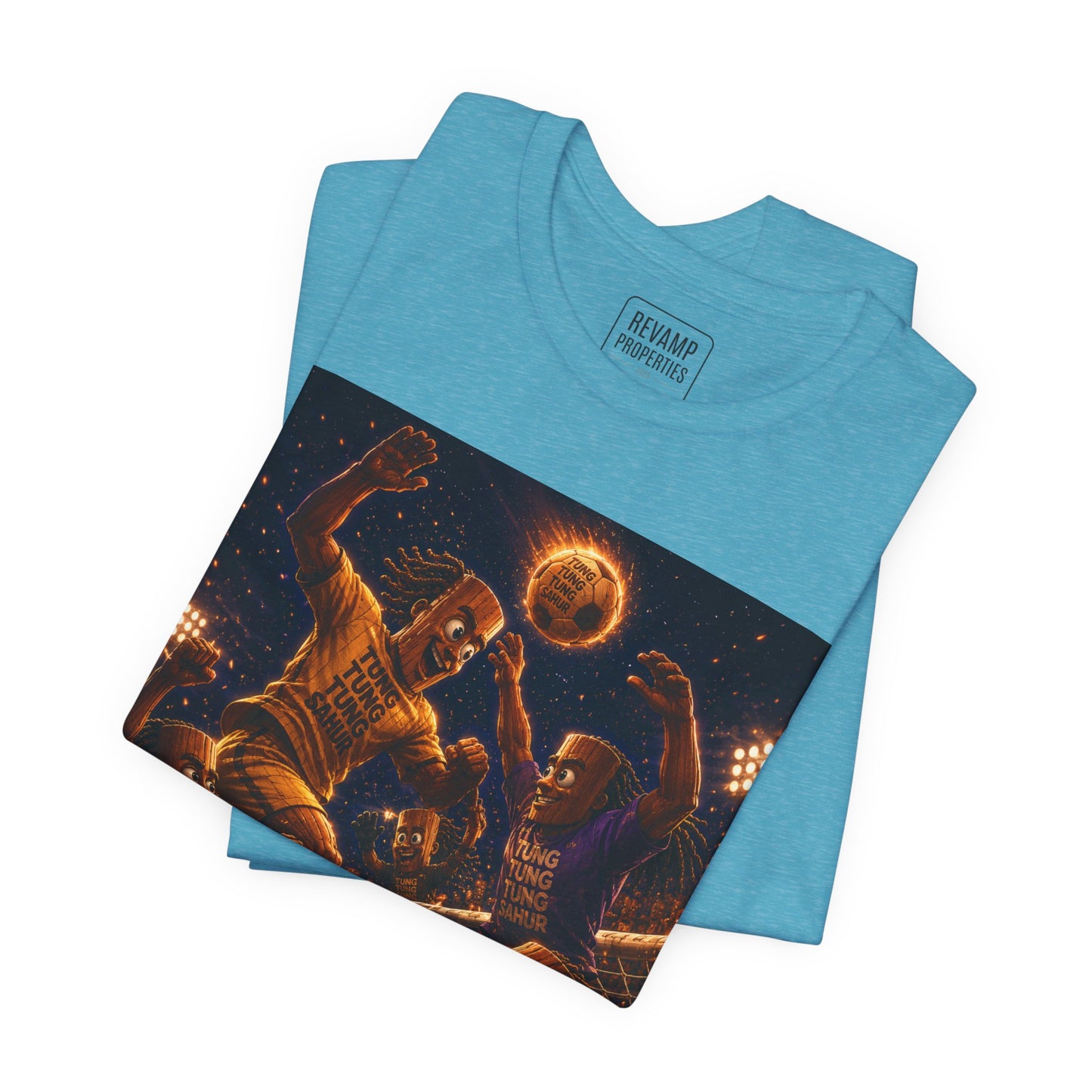 Tung Tung Tung Sahur Header Goal Soccer Action Graphic Tee — Team Court Night Design