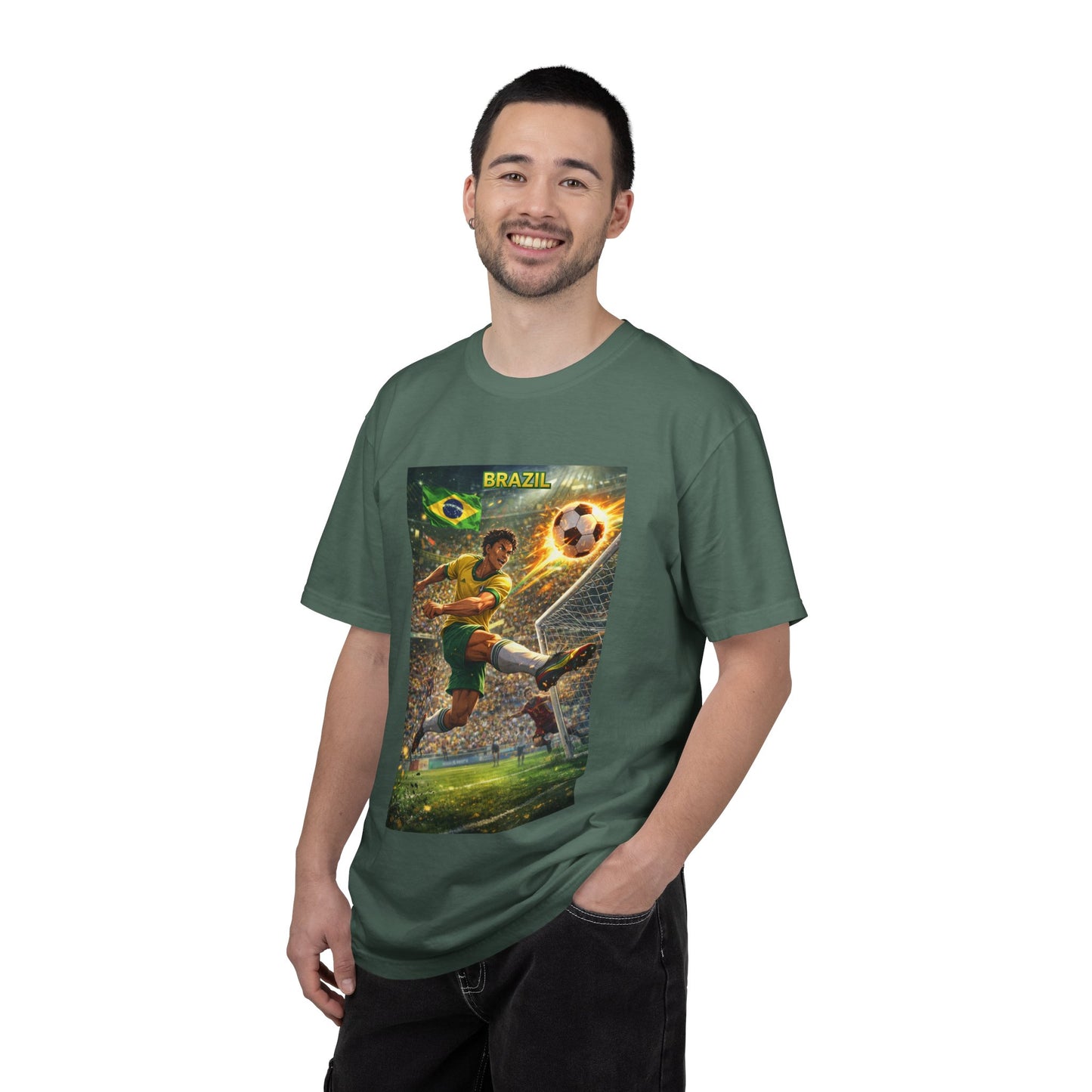 Brazil Soccer T-Shirt – Vintage Player Kick Graphic (Brazil)