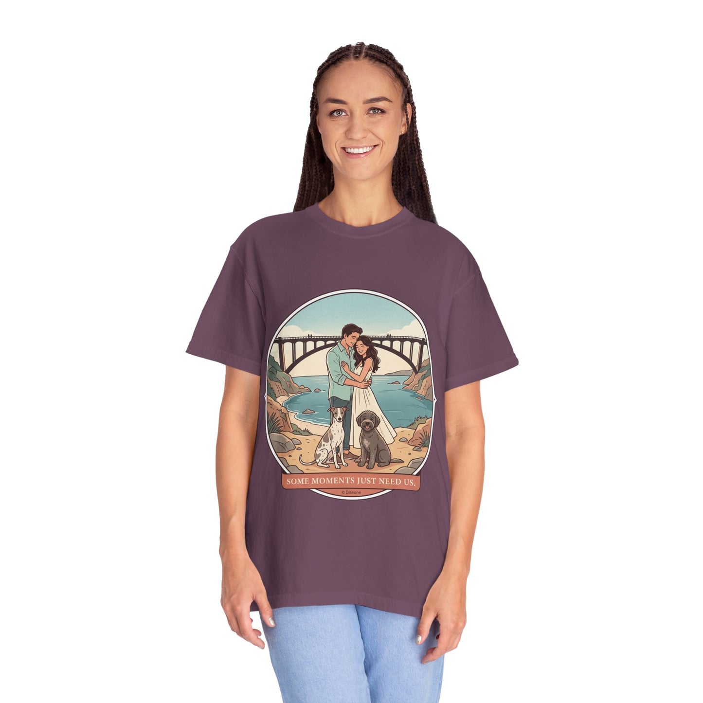 T-Shirt — Romantic Coastal Couples Tee “Some Moments Are Forever” with Dogs
