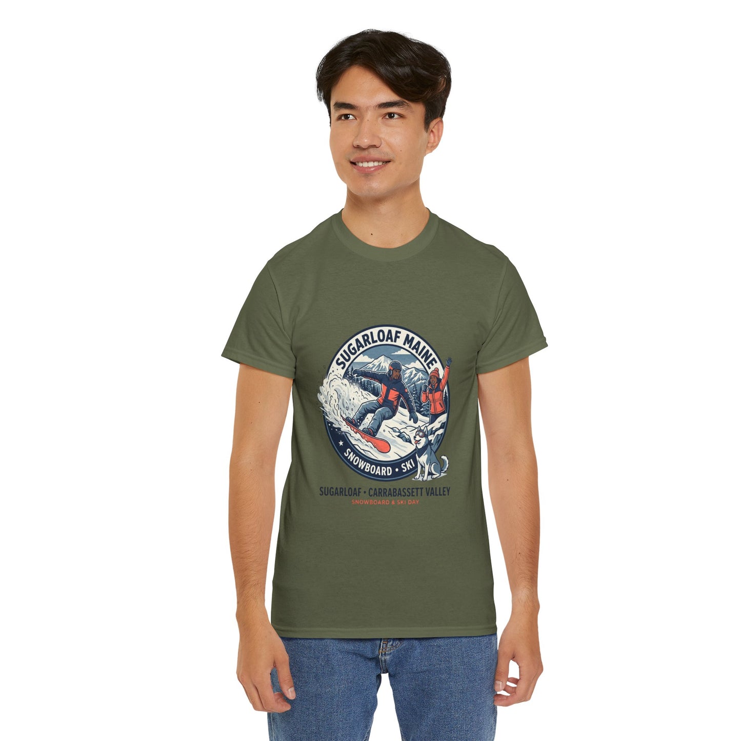 Sugarloaf Maine Snowboard & Ski T‑Shirt — Sugarloaf‑Carrabassett Valley Retro Graphic Tee